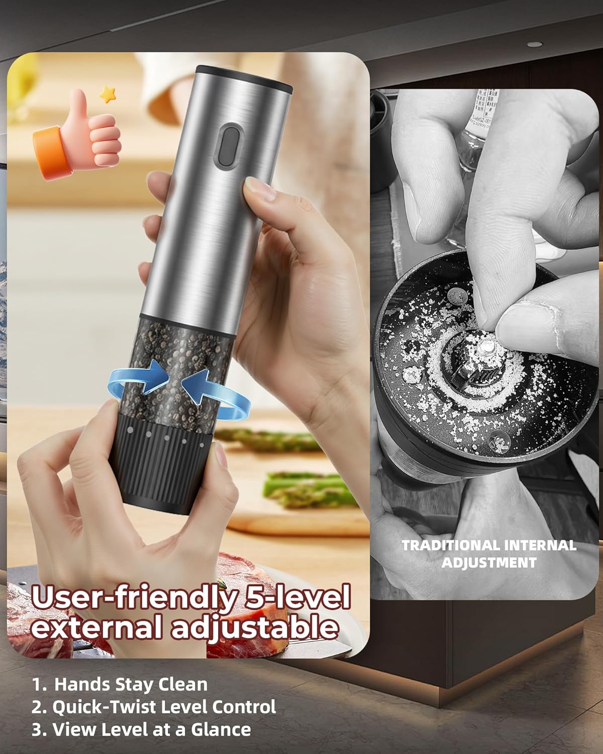 Thumbnail 3 de BZGG Electric Salt and Pepper Grinder Set (2 Pack) – Rechargeable, USB-C, Adjustable Coarseness