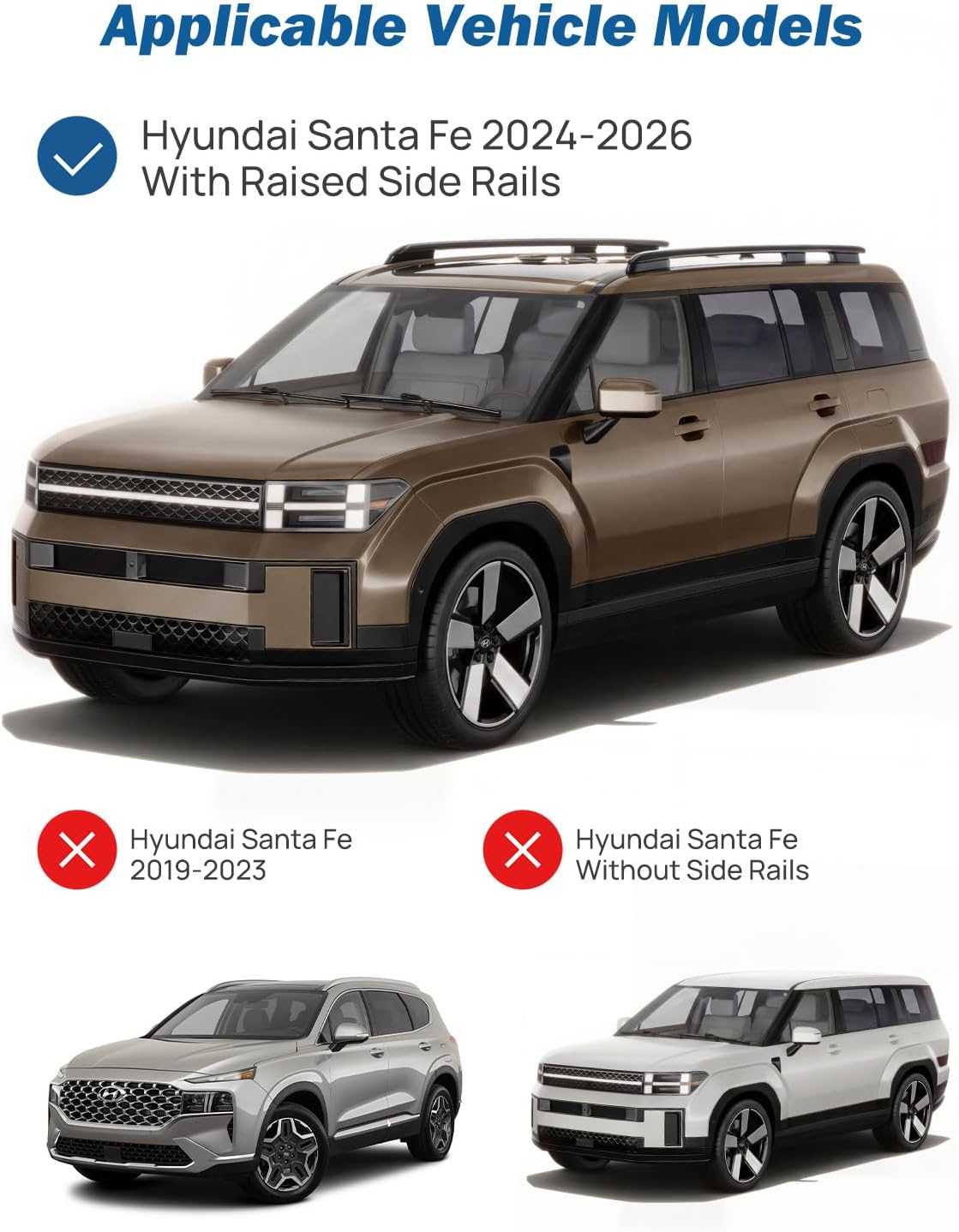 Detalle de JOYTUTUS 300lbs Lockable Roof Rack Cross Bars for Hyundai Santa Fe (2024–2026) with Raised Rails