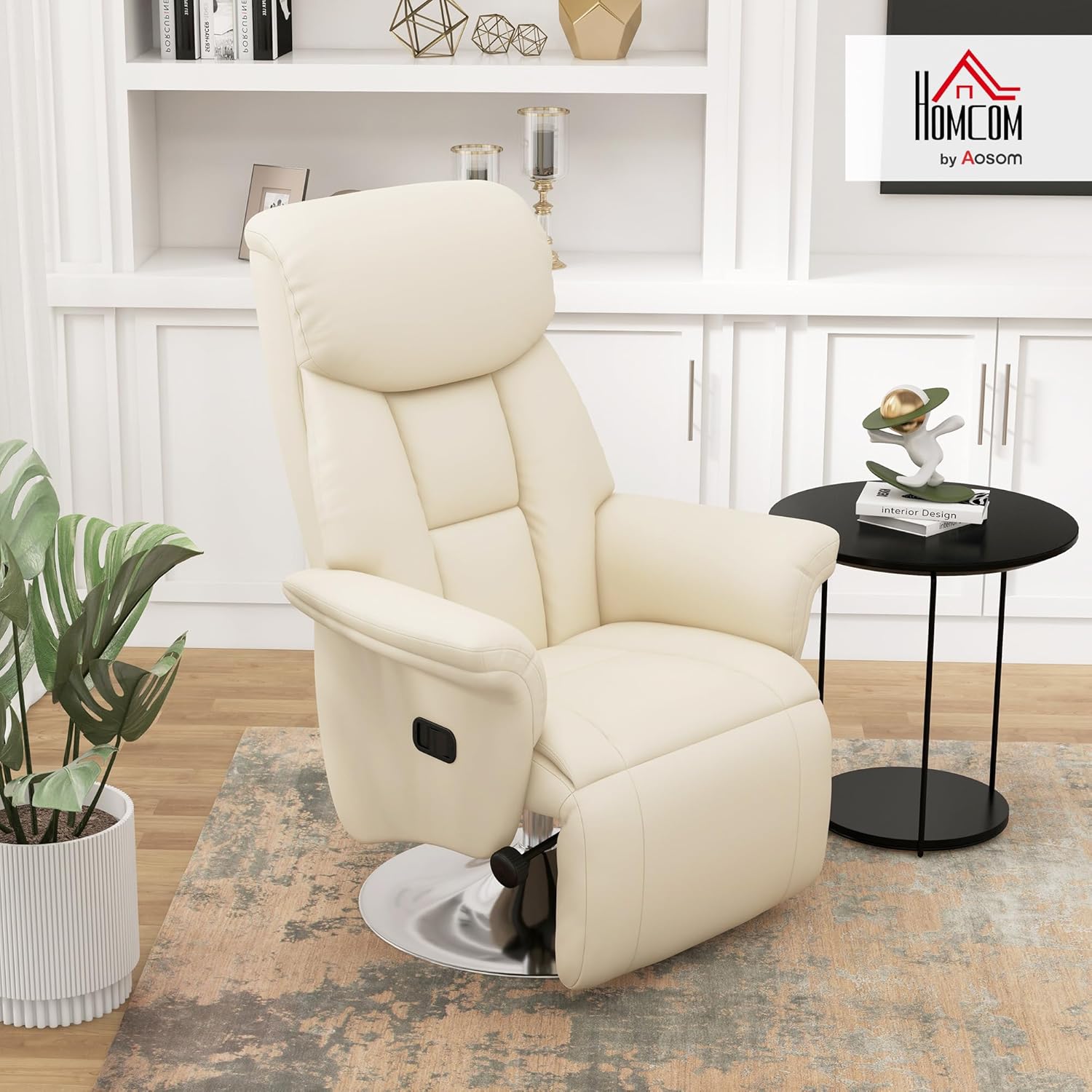 Detalle de HOMCOM Fauteuil de relaxation inclinable pivotant avec repose-pieds – Crème