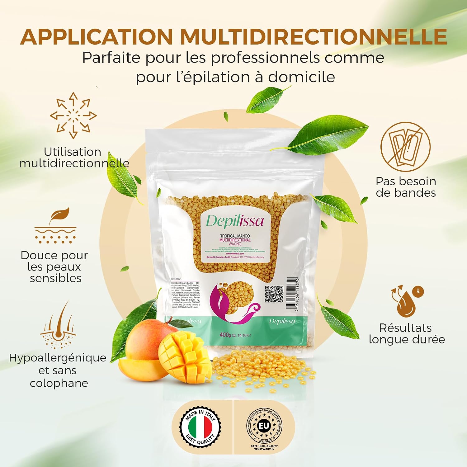 Thumbnail 1 de Depilissa Perles de cire dépilatoire pour le visage, sourcils et zones intimes (sans bandes) – Tropical Mango
