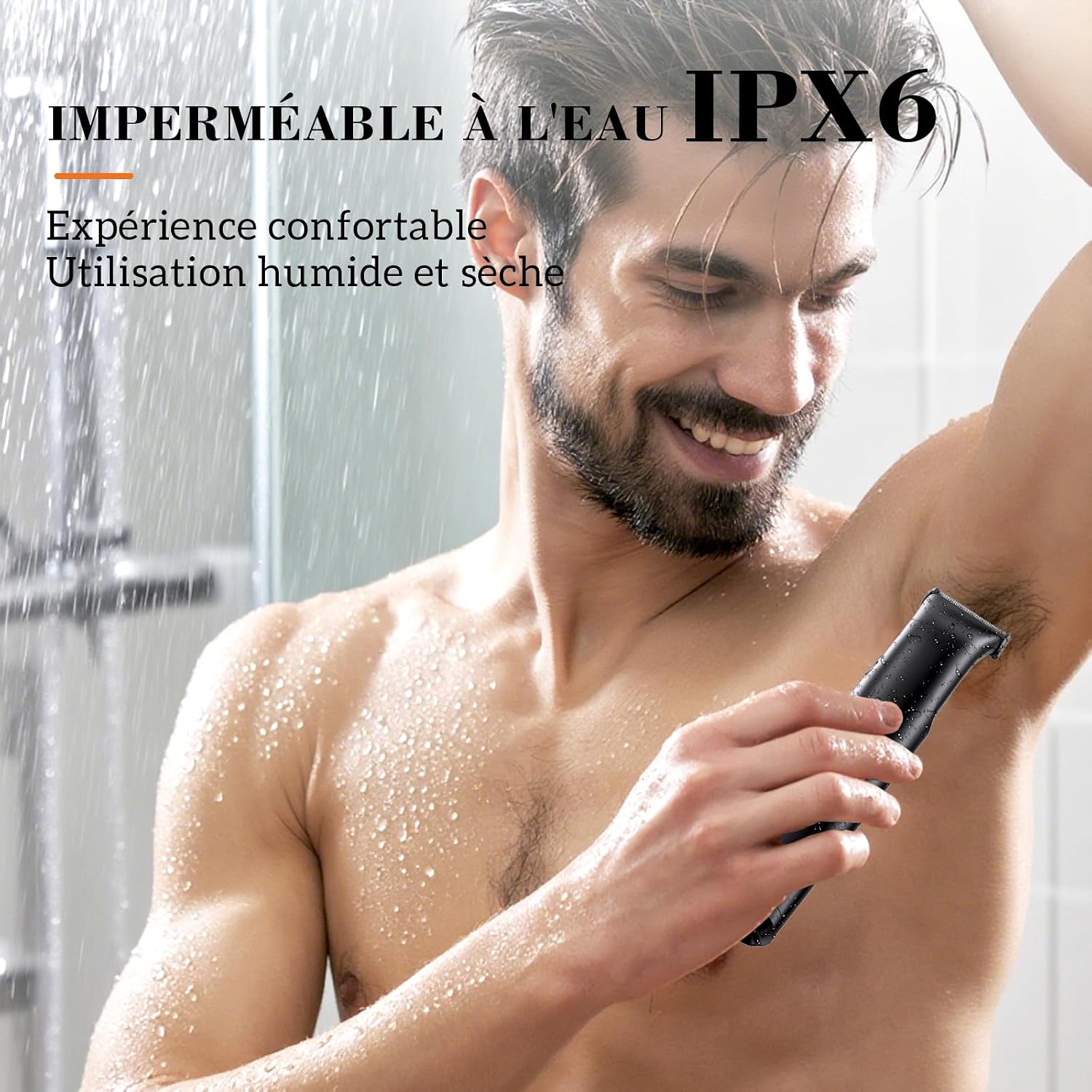 Detalle 2 de MAXGROOM 2 en 1 Tondeuse Corps Homme Intime: rasoir électrique IPX6, lames double face et sabot 1–10 mm