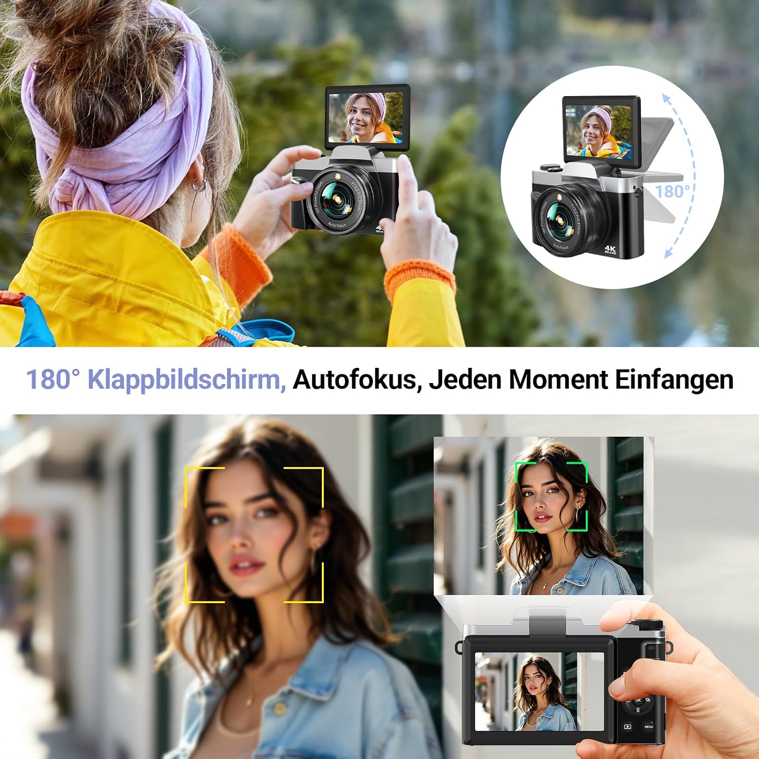 Detalle de Digitalkamera mit WLAN 4K 64MP – kompakte Allround-Kamera für Vlogging & Fotografie
