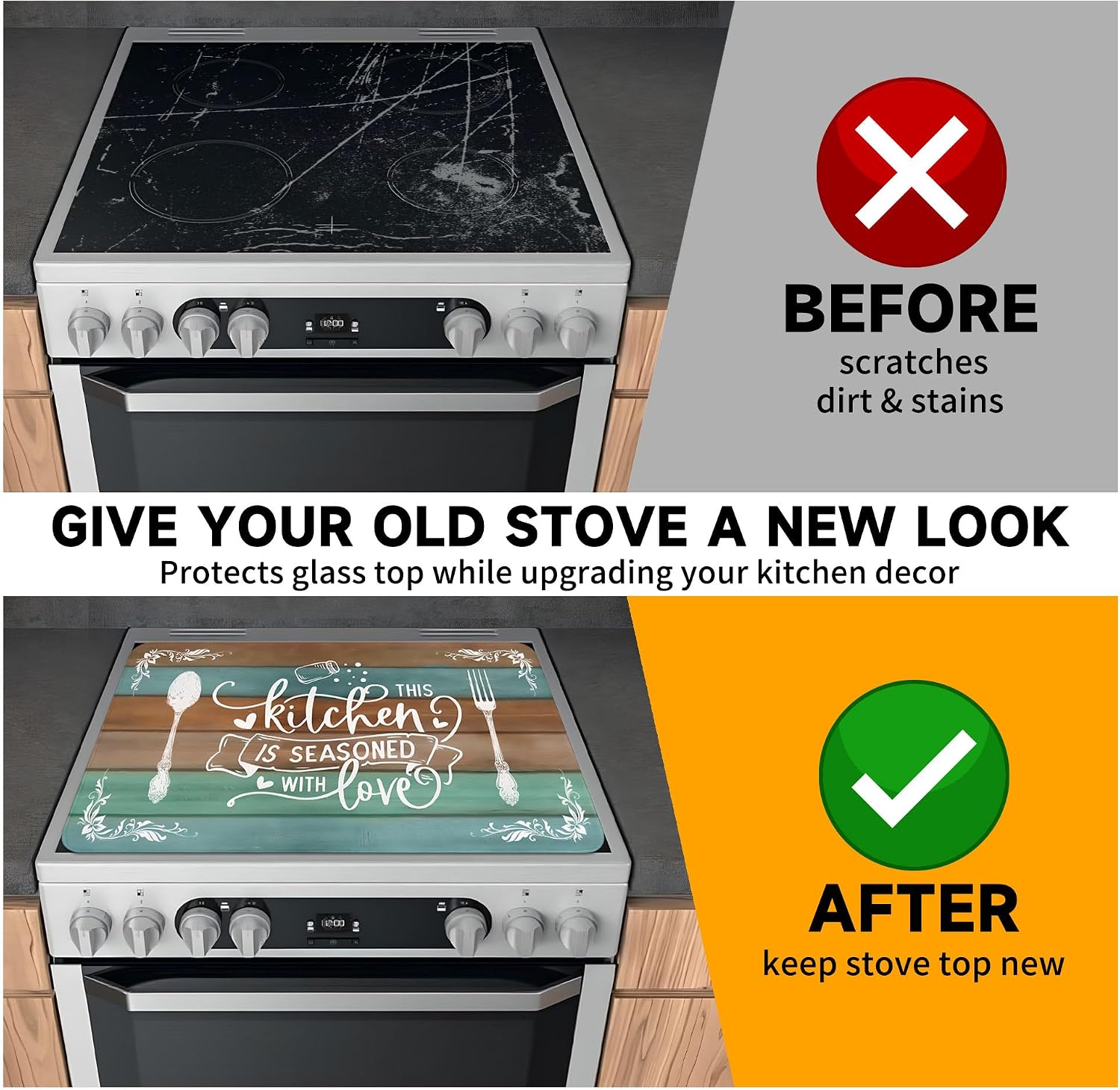 Thumbnail 4 de Noulmea Noulmea Rustic Wooden Striped Electric Stove Top Cover, 28" x 20
