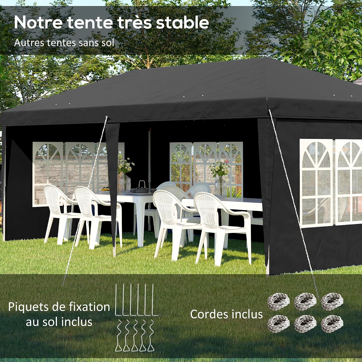 Thumbnail 3 de Outsunny tonnelle de jardin pop-up pliante 3 x 6 m avec 3 côtés démontables et fenêtres transparentes