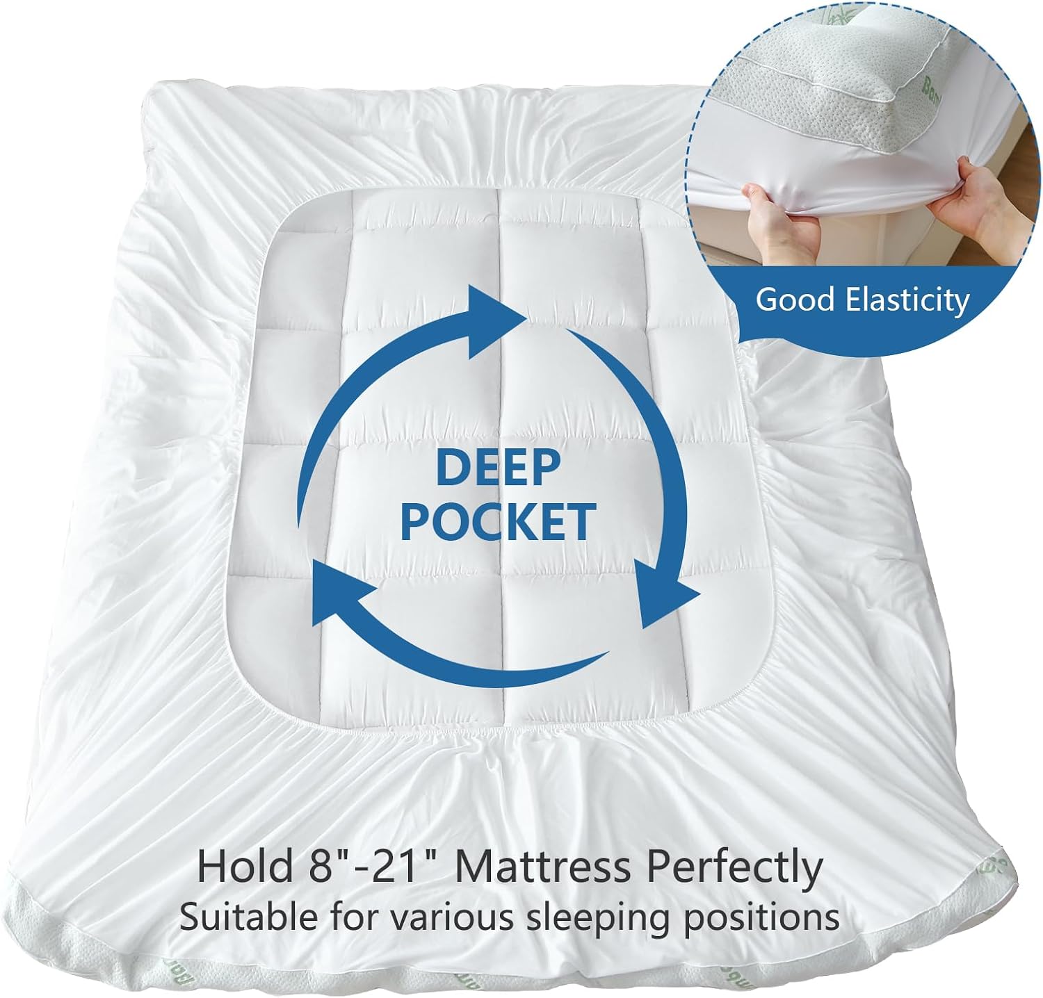 Detalle de BETENWEL Full Size Mattress Topper, 1200 GSM Quilted Bamboo-Viscose Cover