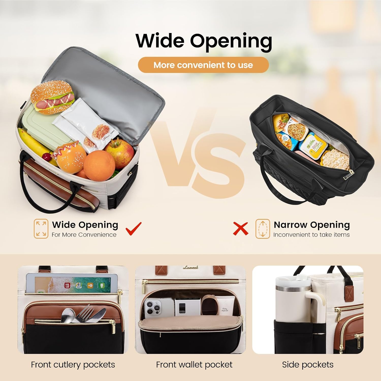 Thumbnail 3 de LOVEVOOK Insulated Lunch Bag for Women — Large Wide-Opening, Leakproof Cooler Tote with Cup Holder