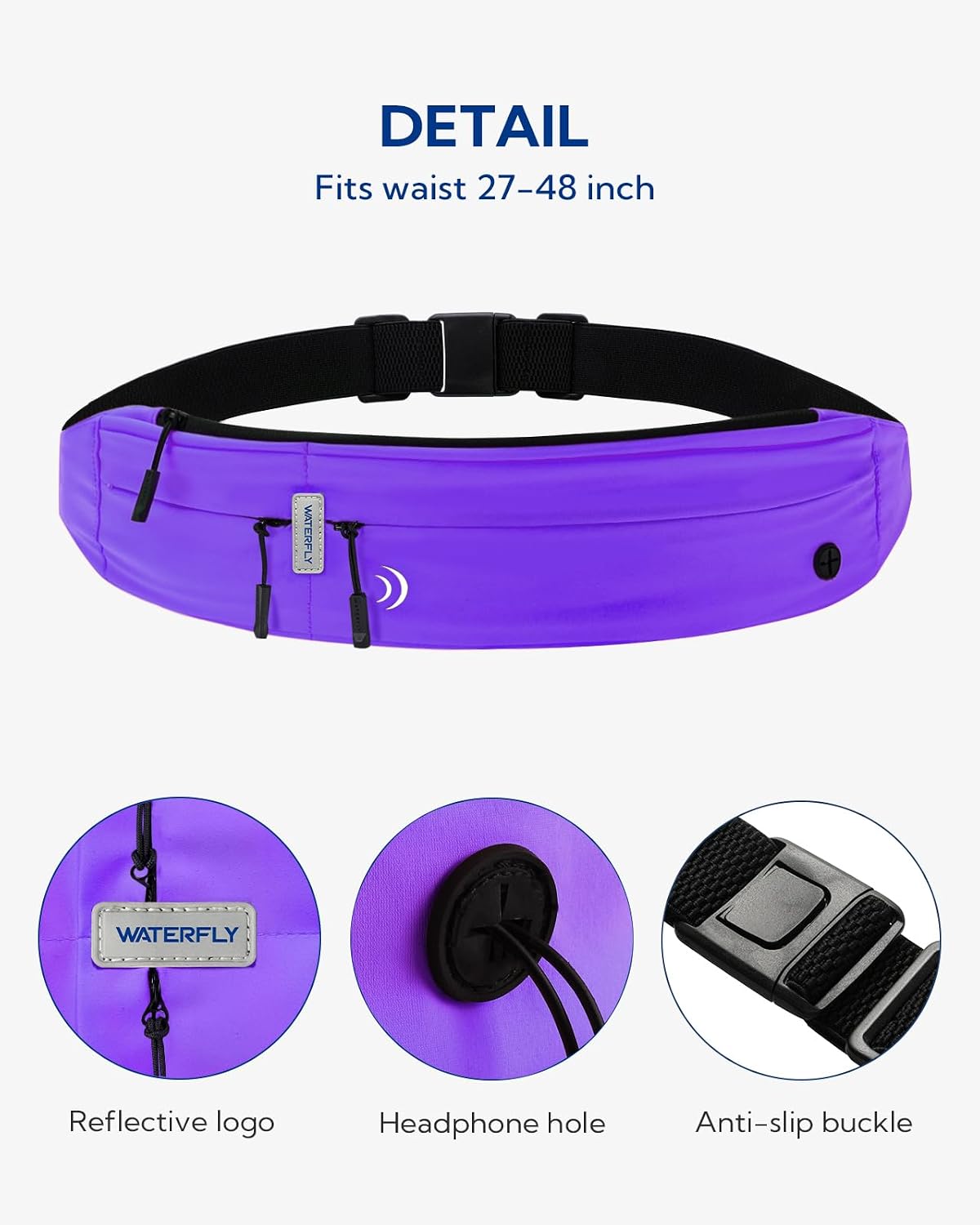 Detalle de Waterfly Running Belt Bum Bag waist pack for runners (phone holder, reflective logo, slim fit)