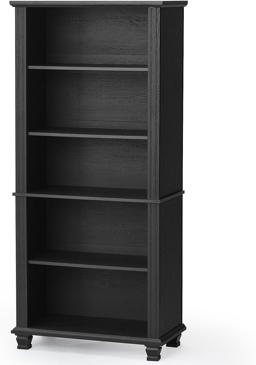 Detalle de SAVOR LIFE black tall bookshelf, 5-Tier Black Bookcase with Adjustable Shelves