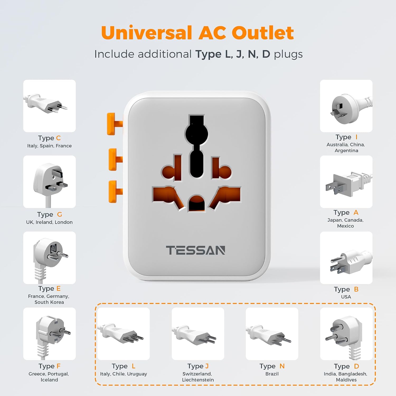 Thumbnail 5 de TESSAN Universal Travel Adapter 2500W 🔌