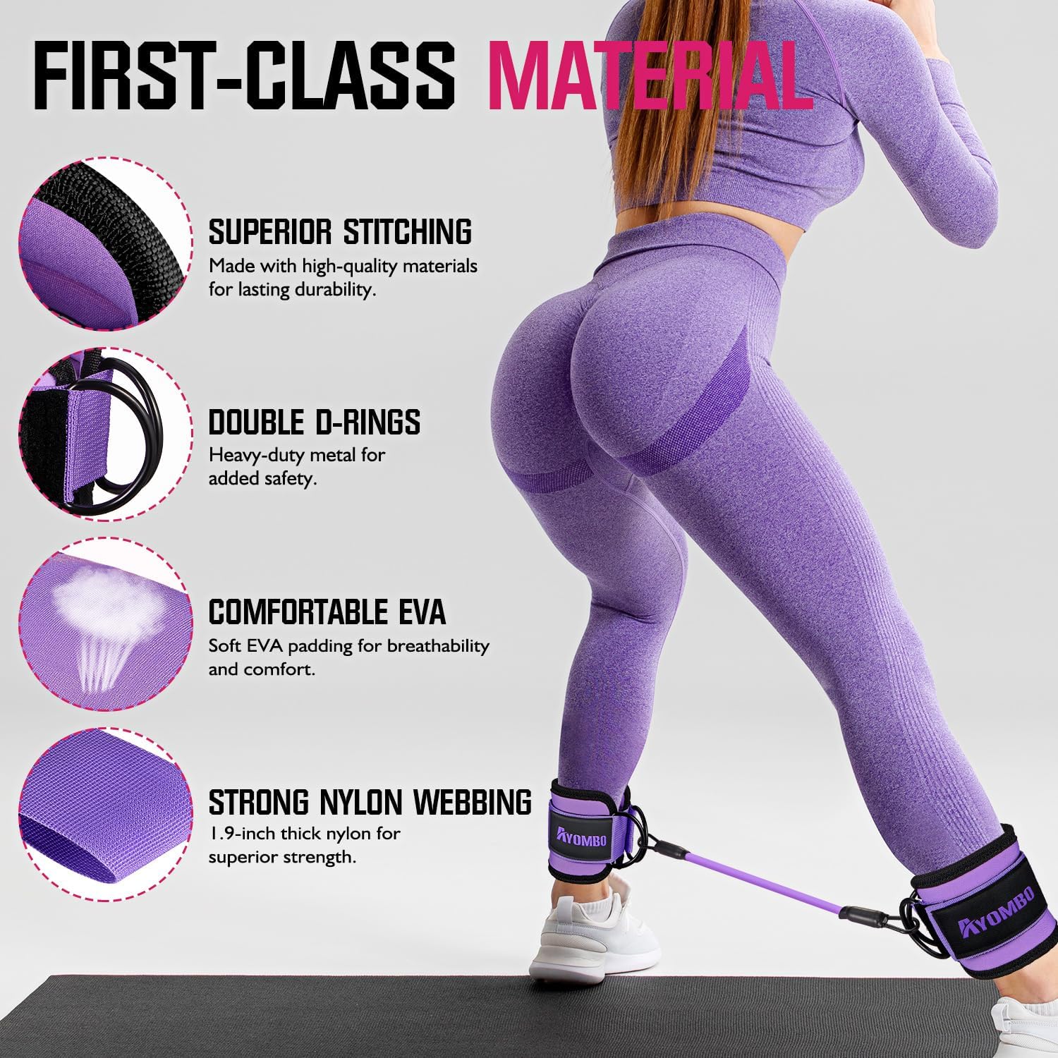 Detalle de Ayombo workout equipment home gym Ankle Resistance Bands with Cuffs, 3 Levels