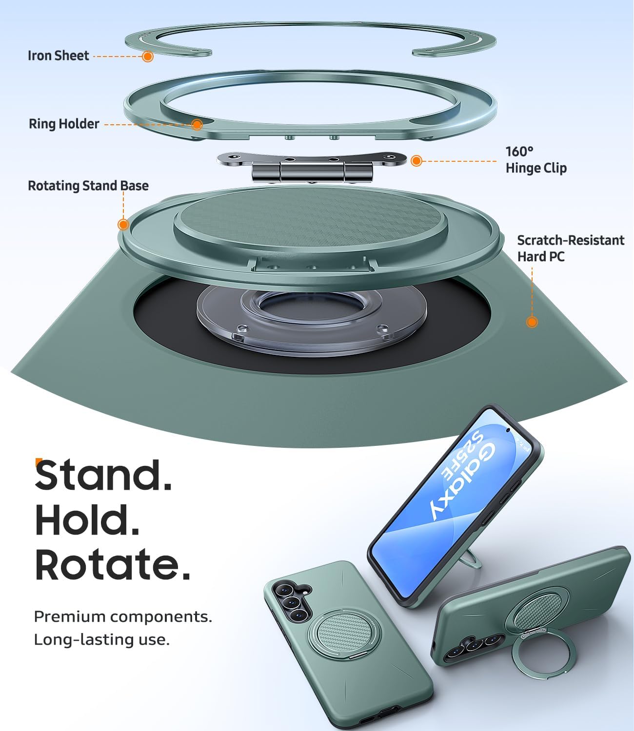Thumbnail 5 de JAME Galaxy S25 FE Case with Ring Stand & Dual-Layer Protection (Green)