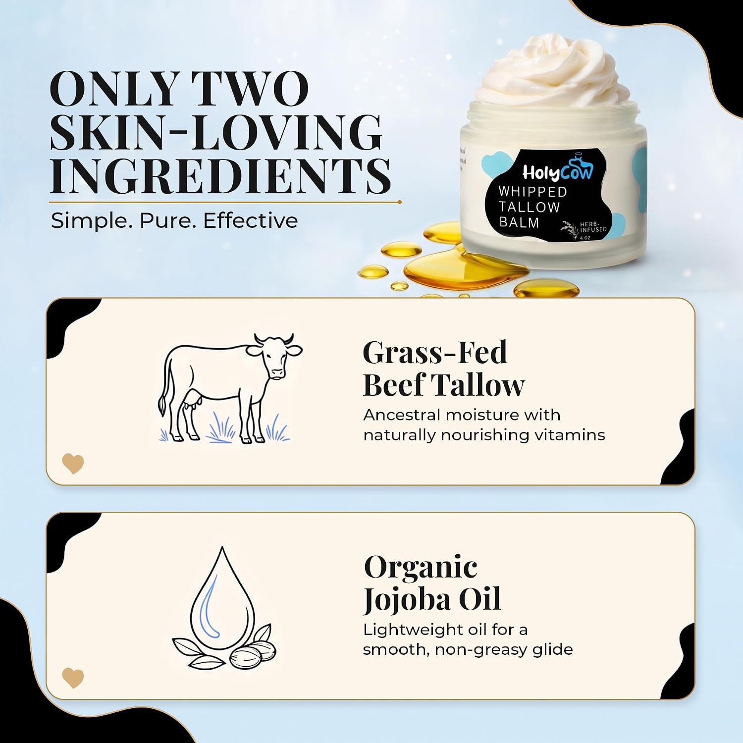 Detalle de HolyCow 100% Grass Fed Beef Tallow Whipped Tallow Balm (Unscented/Herb-Infused) with Organic Jojoba Oil