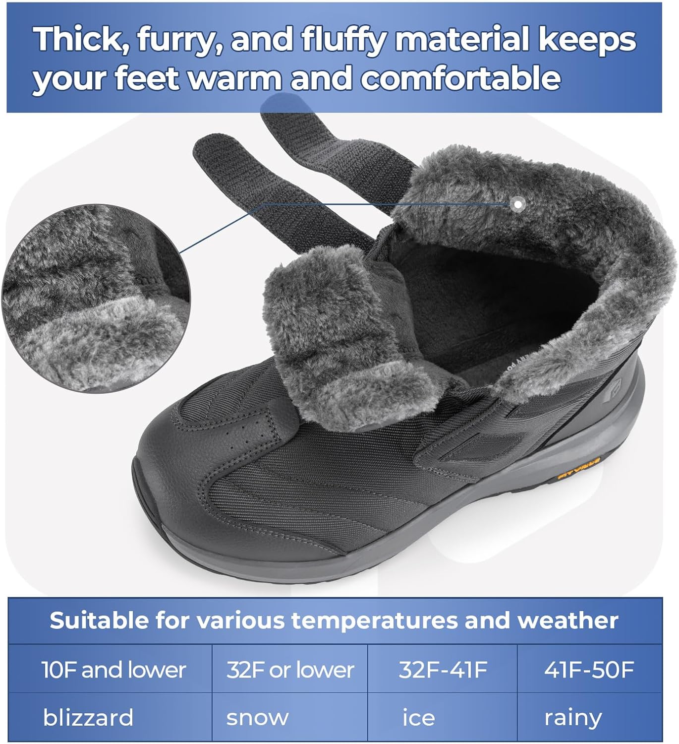 Thumbnail 2 de FitVille Winterschuhe Herren Extra Weit – Stiefel mit Klettverschluss, rutschfeste Winterstiefel für Outdoor