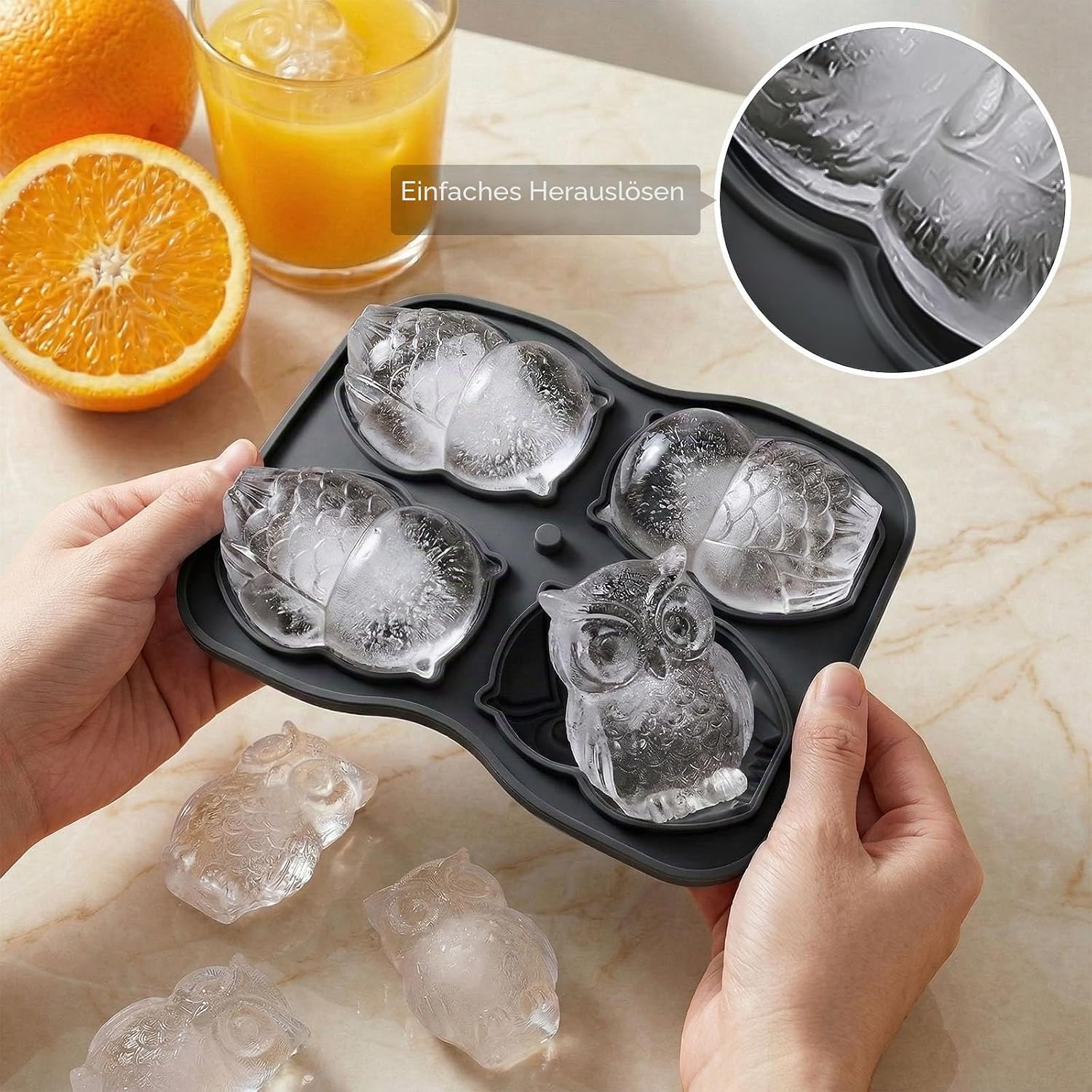 Detalle 2 de Eiswürfelform Groß aus BPA-freiem Silikon mit Deckel – Große Eiswürfel für Cocktails, Whiskey & Getränke