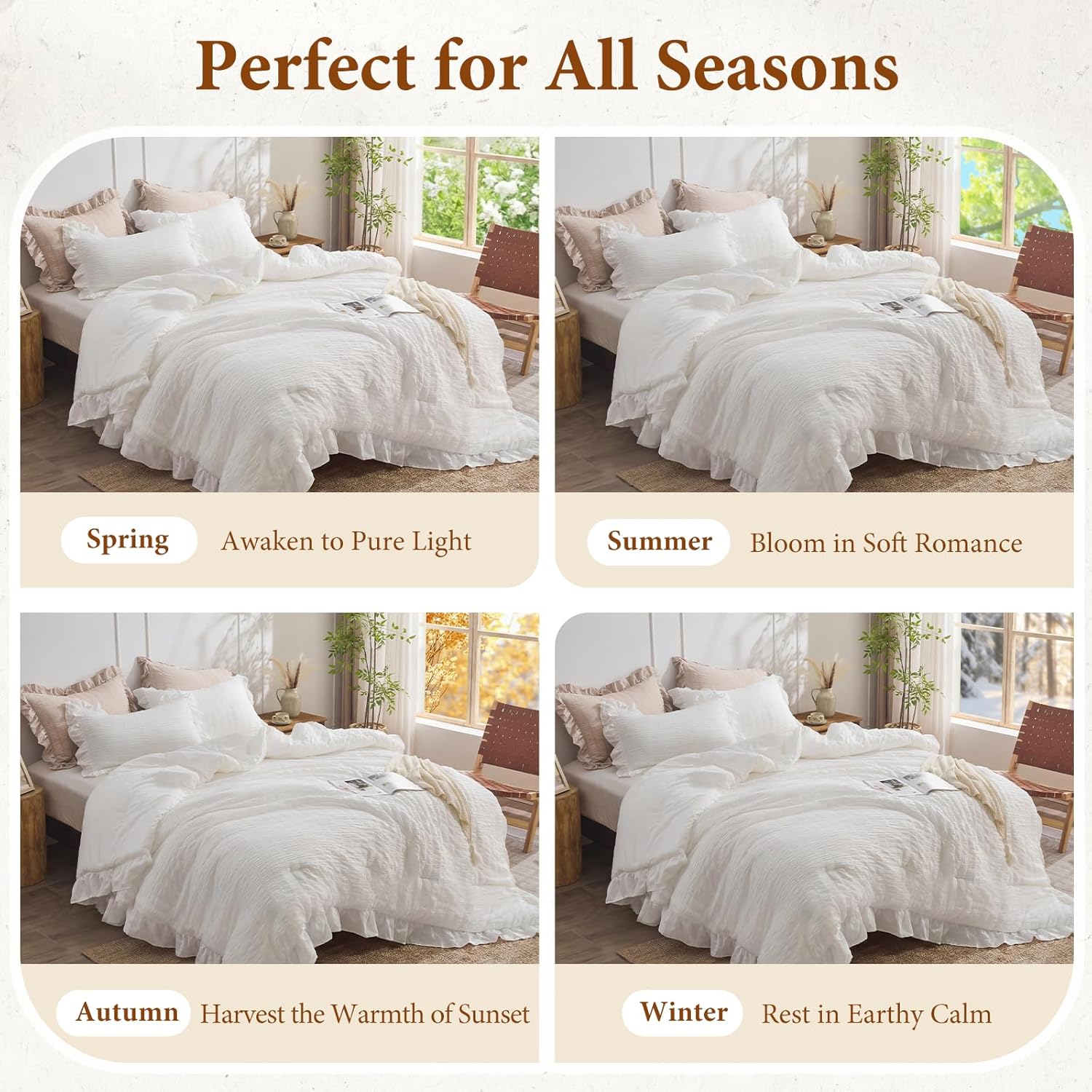 Thumbnail 5 de JOLLYVOGUE White Comforters Queen Size Ruffle Seersucker Set (3-Piece)