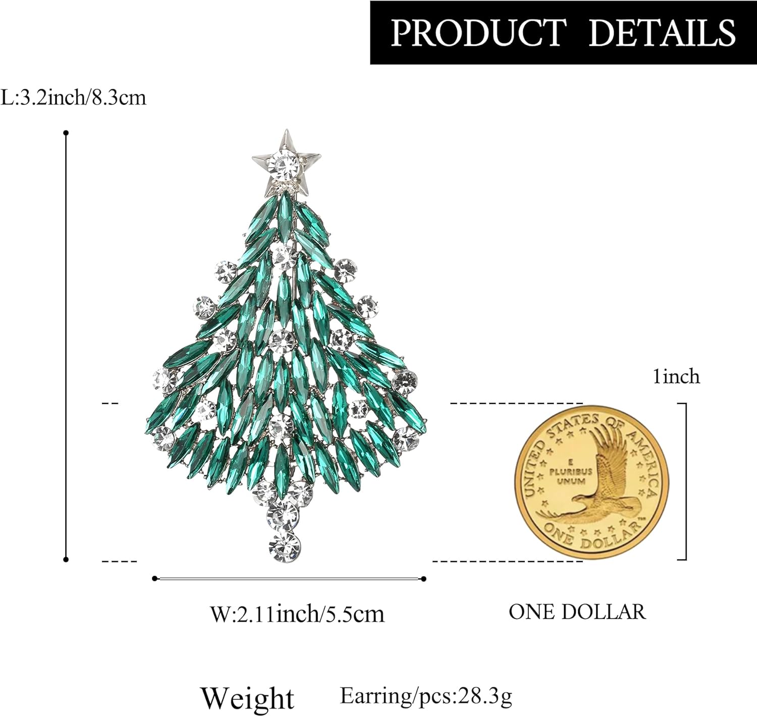 Thumbnail 3 de Clearine Broche femme sapin de Noël étoile cristal strass rond marquise scintillant