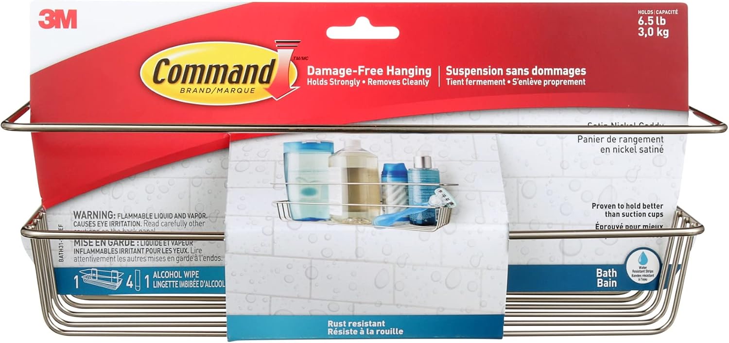 Detalle de Command BATH31-SN-ESF Shower Caddy, Satin Nickel Finish, Adhesive Mount