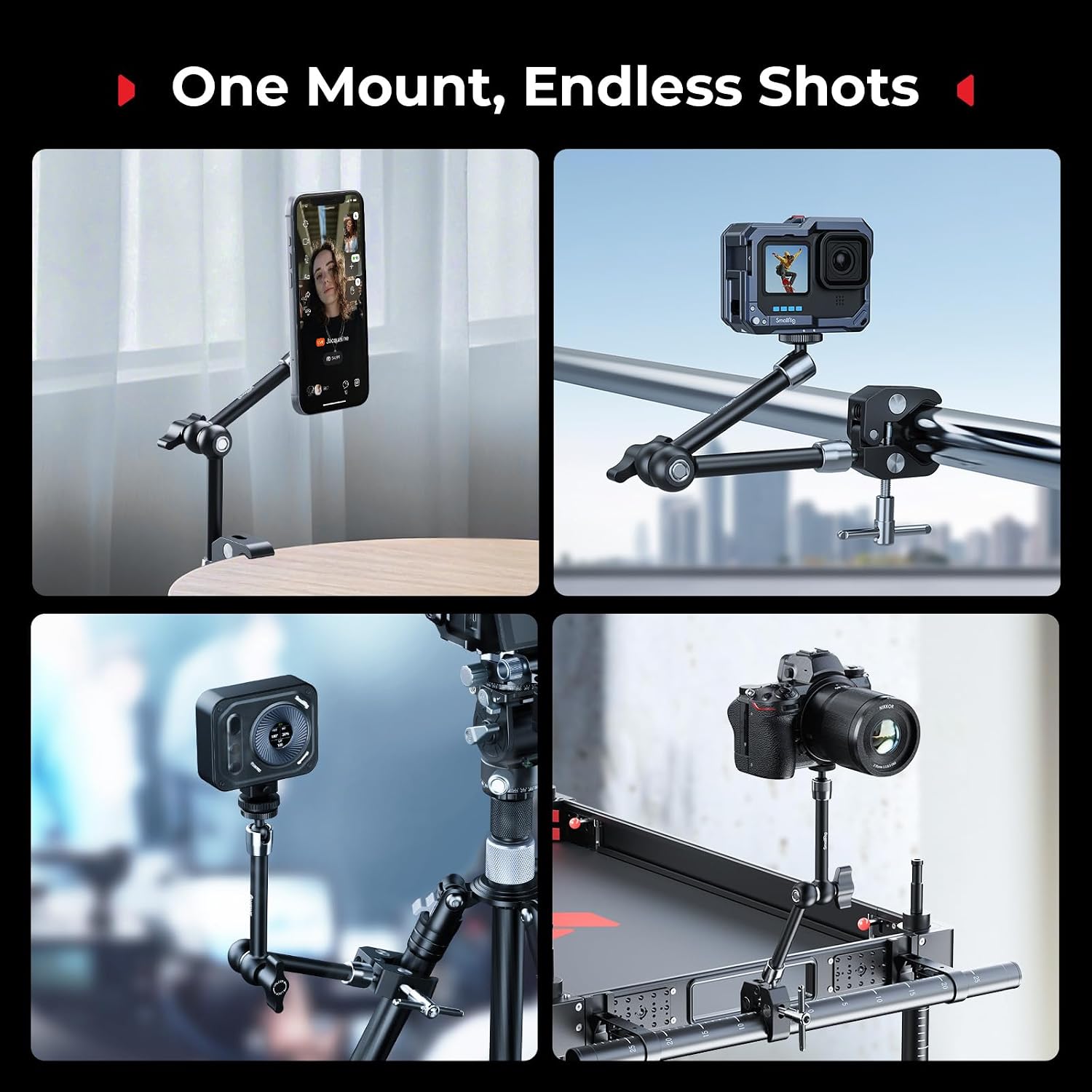 Thumbnail 6 de SMALLRIG Magic Arm Clamp with 1/4" Screw — 11-Inch Integrated Arm for MagSafe, Android, Action Cameras and More (5604)
