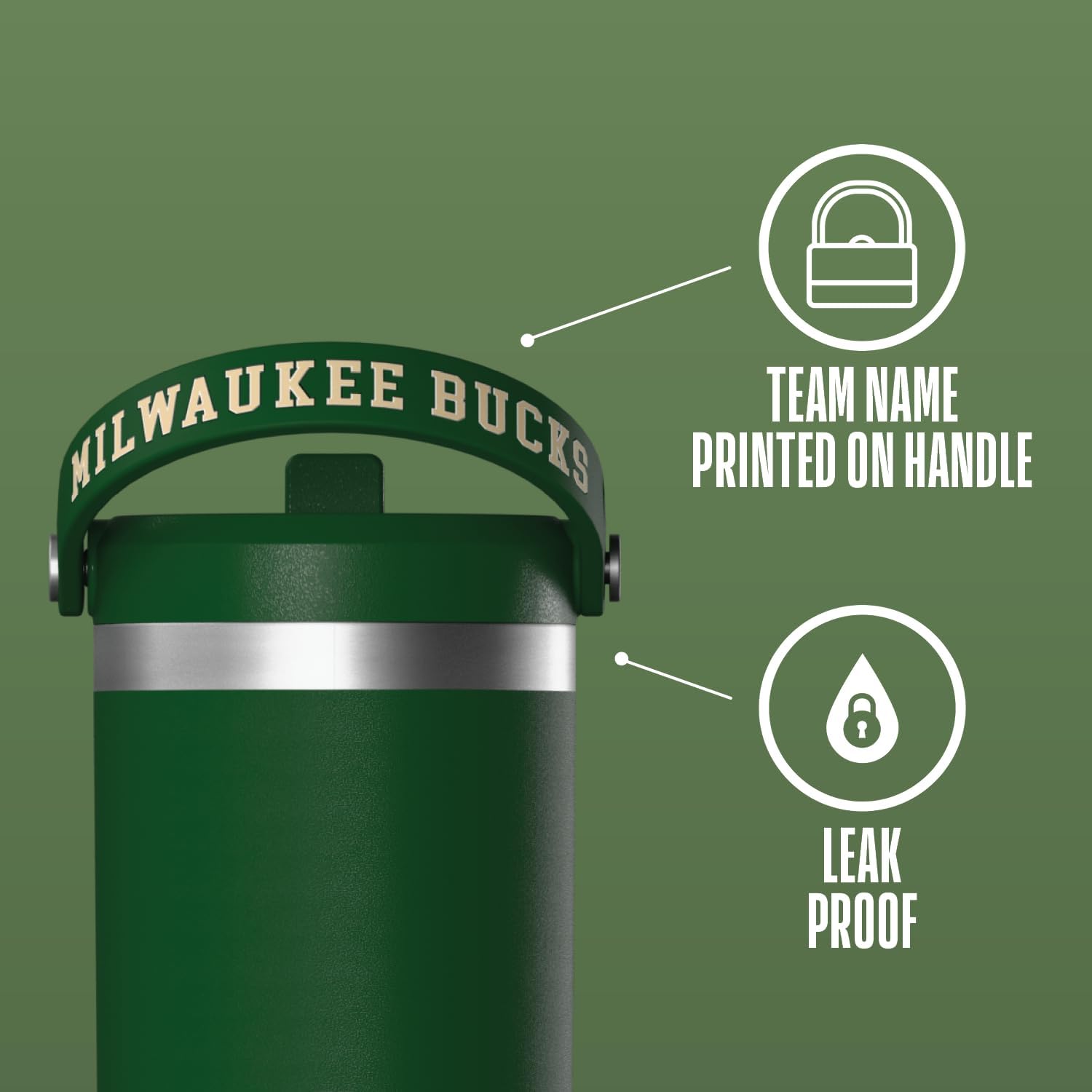 Thumbnail 3 de Hydrapeak x NBA 32 oz Stainless Steel Tumbler (Milwaukee Bucks) with Straw, Lid & Handle
