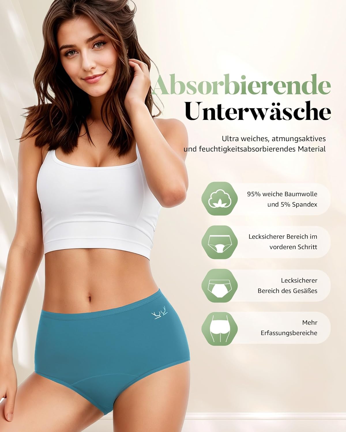 Detalle de TANSTC Periodenunterschwäsche – starke Blutung, Baumwolle, High Waist, 3er Pack