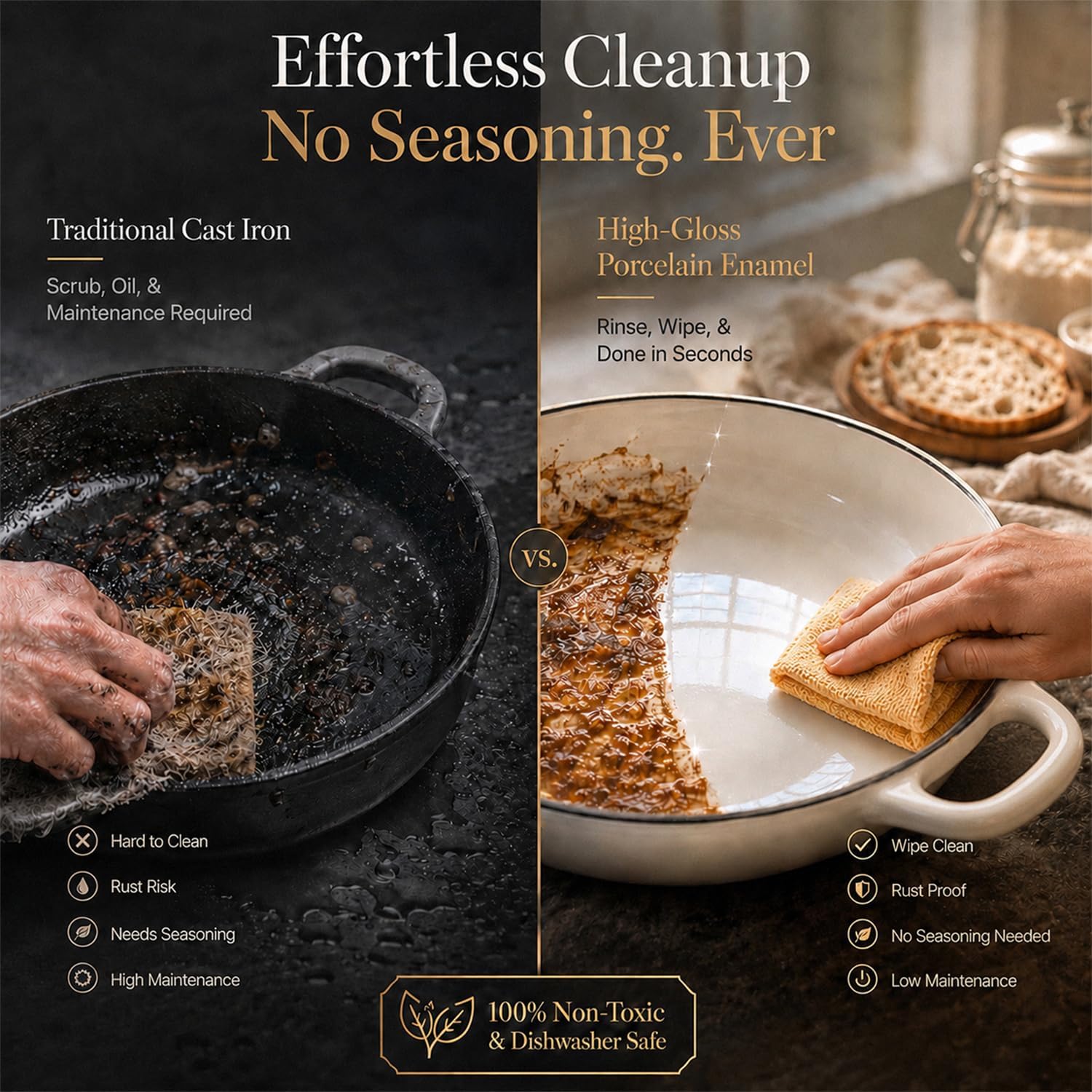 Detalle de AHJ 6QT Enameled Cast Iron Dutch Oven for Bread Baking with Proofing Basket, Gloves & Sling