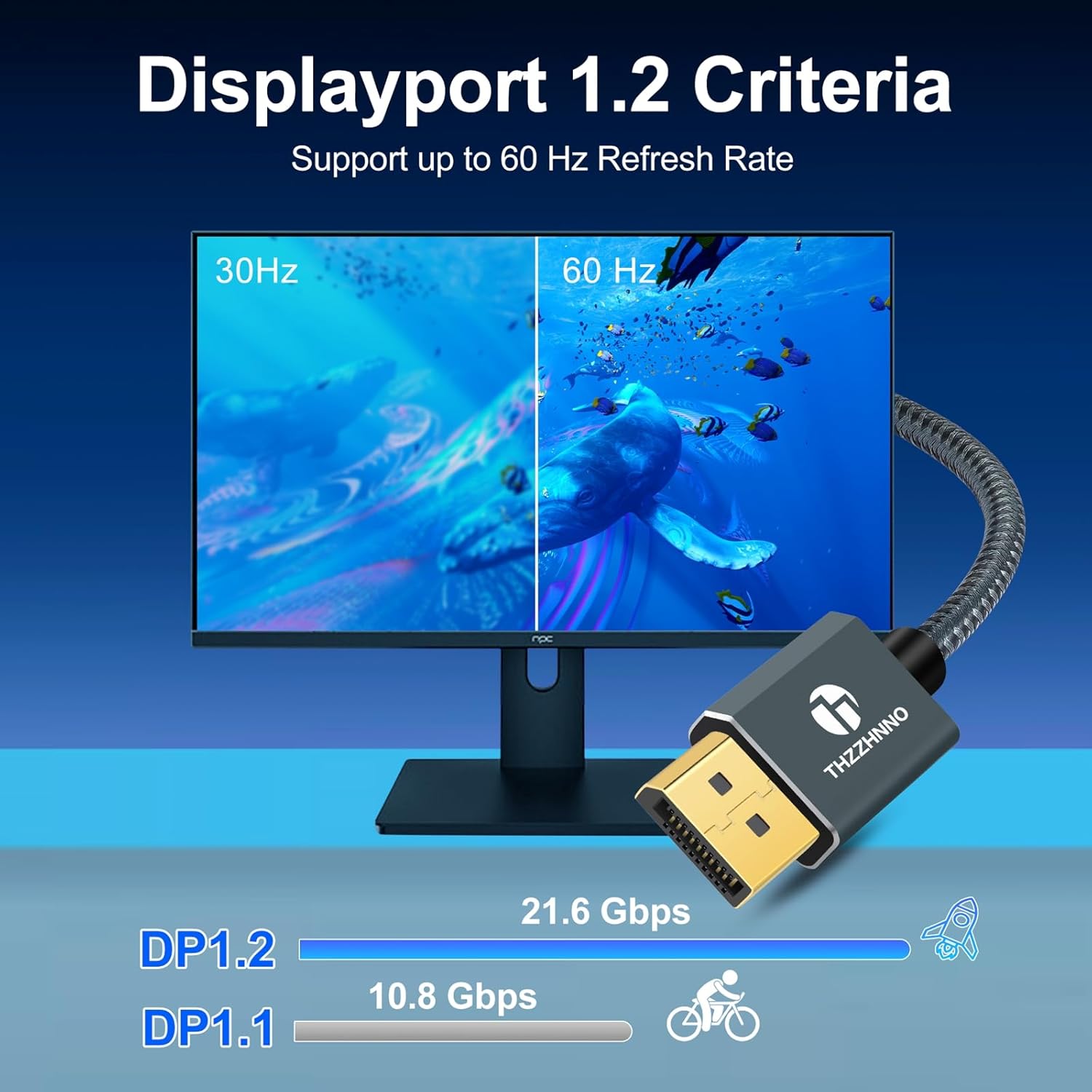 Thumbnail 4 de Thzzhnno 4K DisplayPort Cable 3M (DP 1.2) – Gold Plated, 4K60, 2K165/144Hz