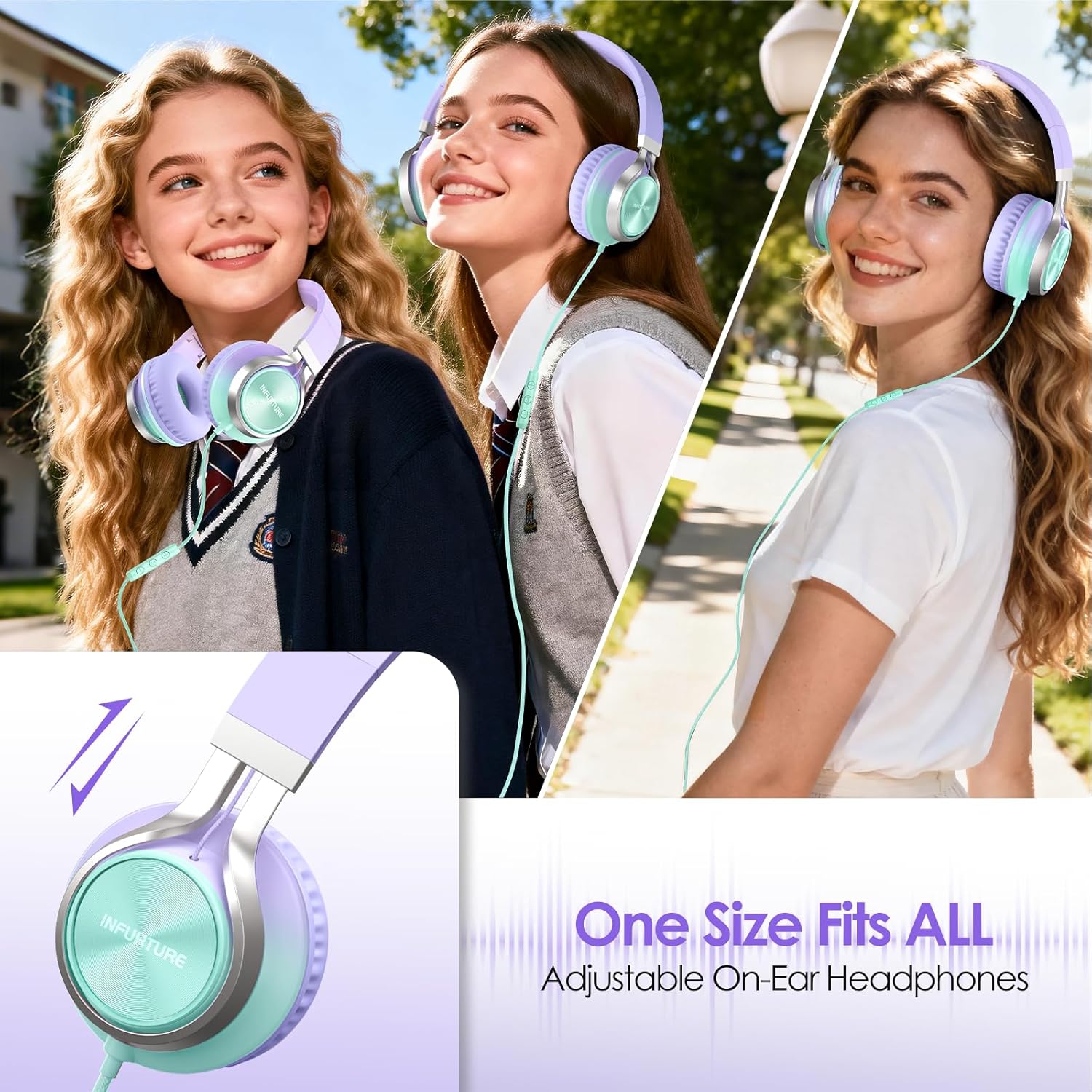 Detalle de INFURTURE USB-C Headphones with Microphone: Foldable, Tangle-Free, Over-Ear USB-C Audio