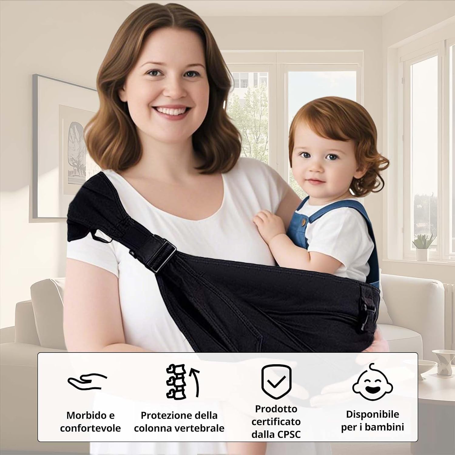 Thumbnail 6 de Porte-Bébé Sling Grande Taille - JOYNCLEON, Design Adjustable Étendu – Certifié ASTM (PLUS-Noir)