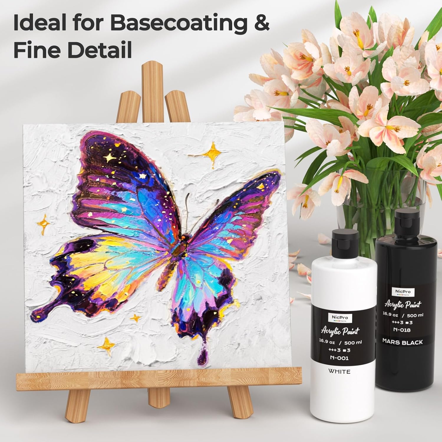 Thumbnail 3 de Nicpro White & Black Large Acrylic Paint Set (16.9 oz / 500 ml) for multi-surface crafts
