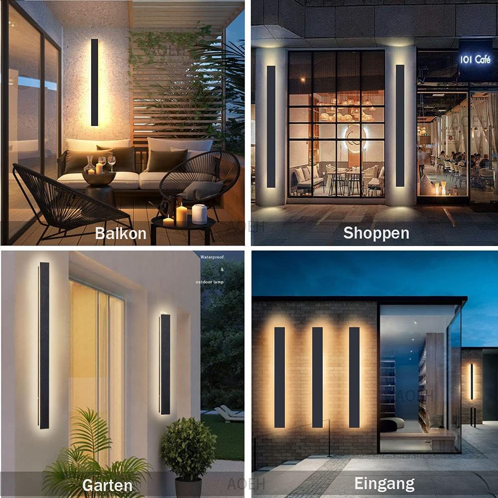 Thumbnail 4 de Outdoor Wall Lights LED Black Long Wall Sconce IP65 – 60cm Exterior/Interior Light (3000K, 20W)