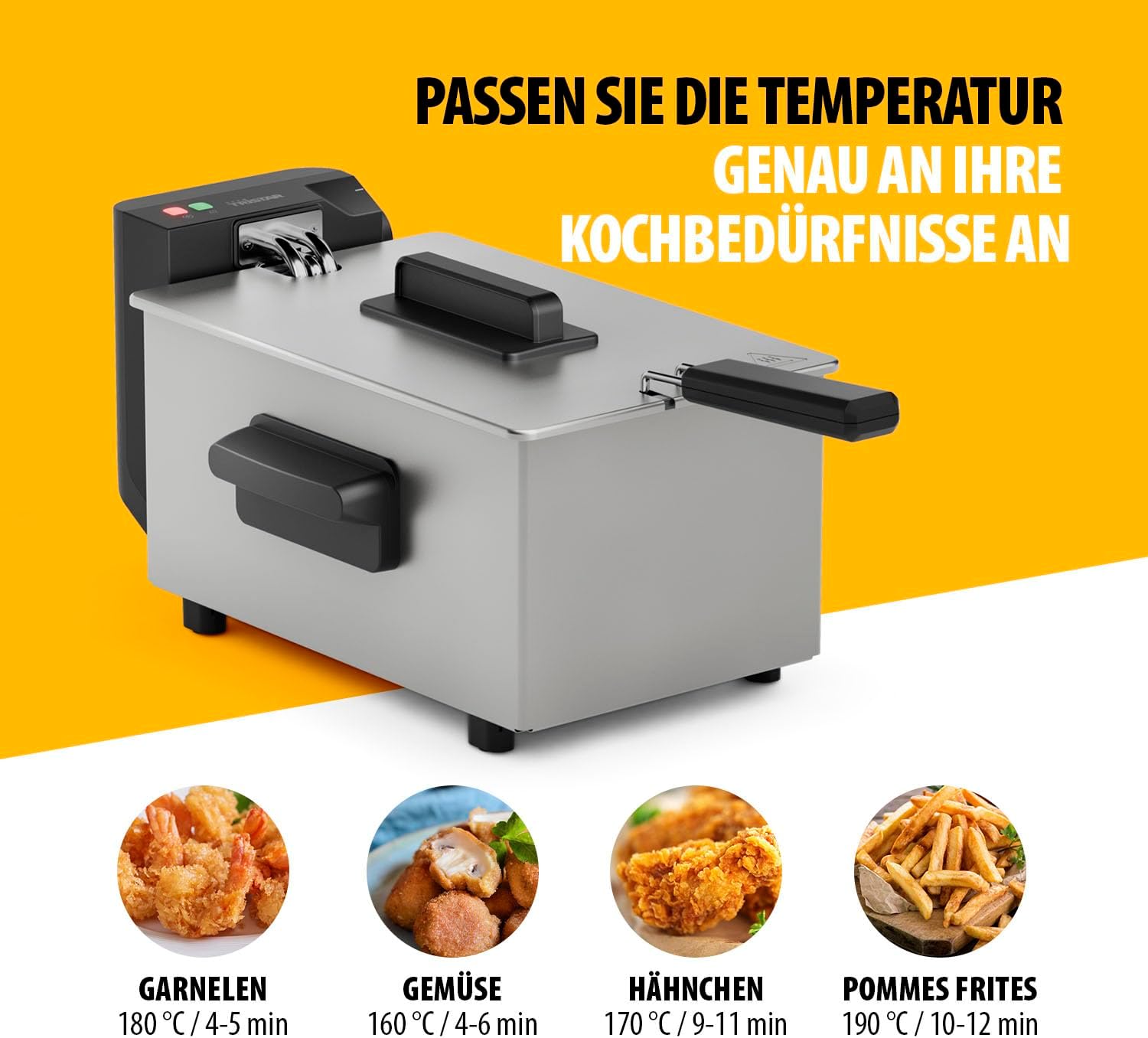 Detalle 2 de Tristar Edelstahl-Fritteuse FR-9326 – 3 L, Temperaturregelung bis 190 °C, Kaltzone, spülmaschinenfeste Teile