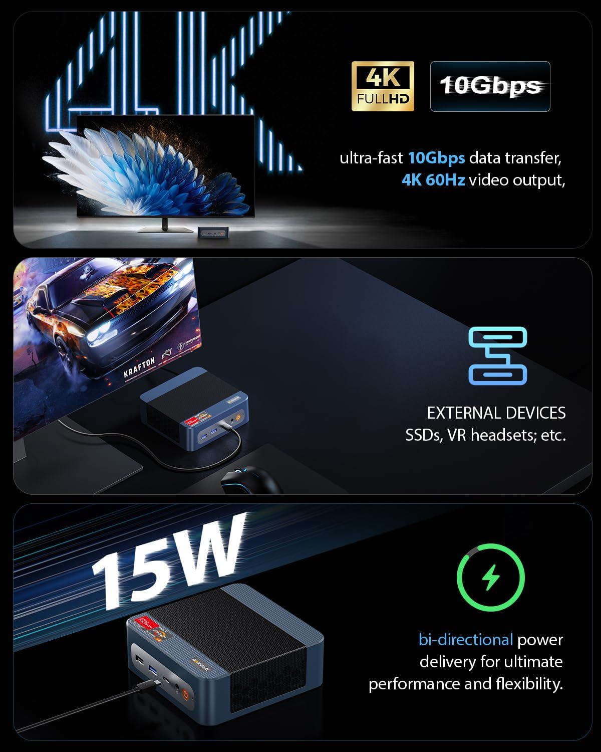 Thumbnail 6 de BOSGAME E5 Mini PC, Ryzen 3 5300U, 8GB DDR4, 256GB SSD, Triple 4K