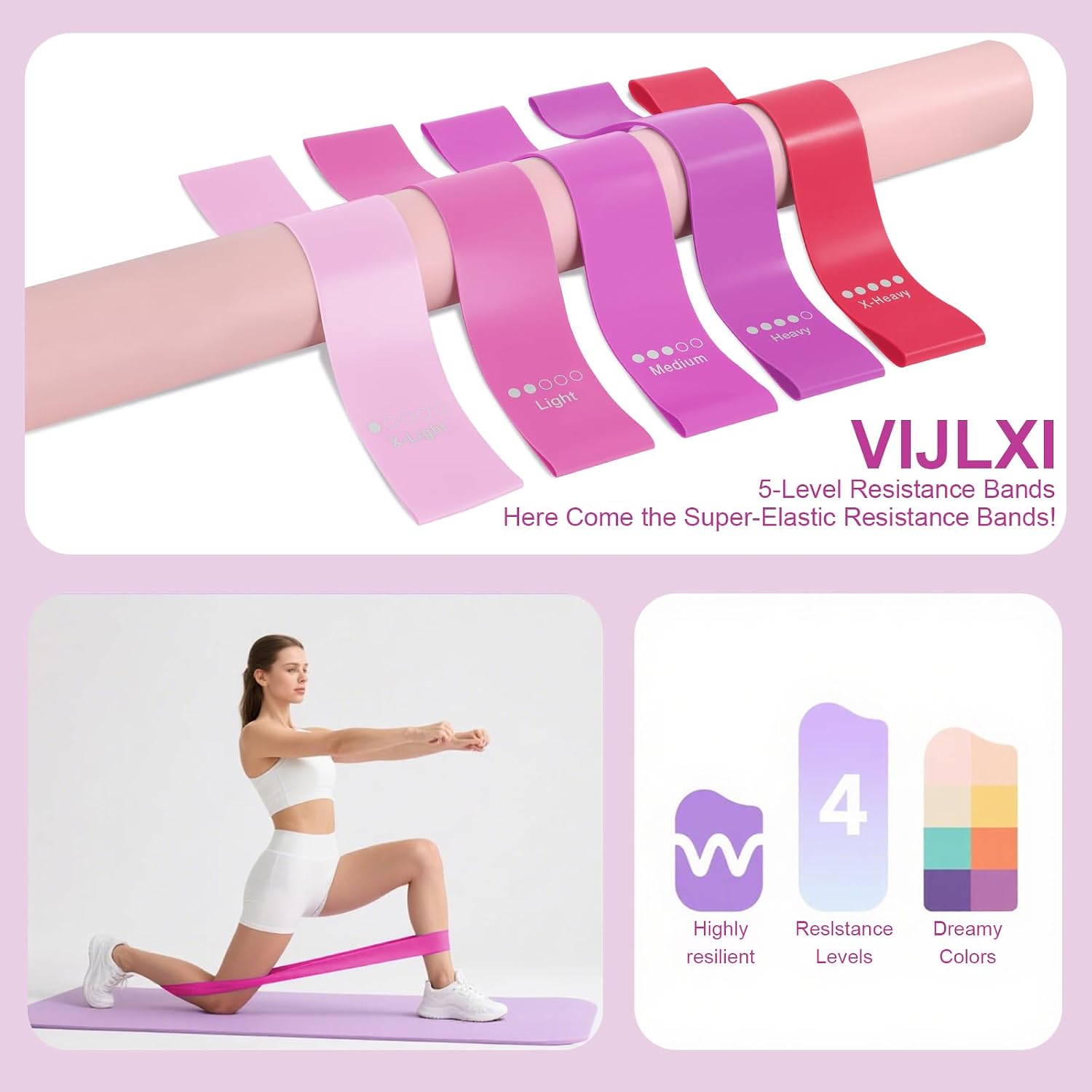 Detalle 2 de VIJLXI Pilates Essentials Kit for Women with Ring & Ball 5-Band Set