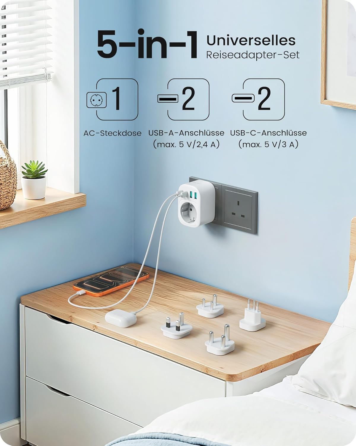 Thumbnail 2 de LENCENT Weltweiter Reiseadapter-Set Typ D, G, M, N mit USB-C & USB-A (international)