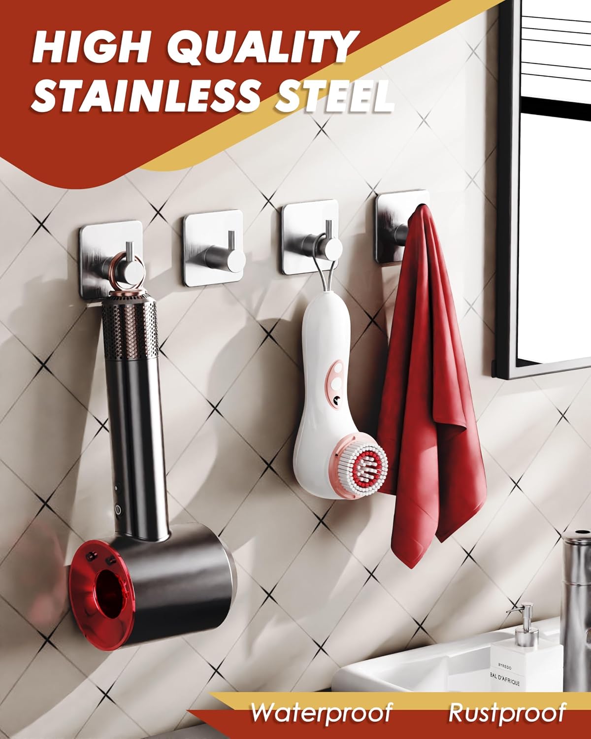 Detalle 2 de Auxmir 102 Self-Adhesive Hooks, 6-Pack Stainless Steel, Silver
