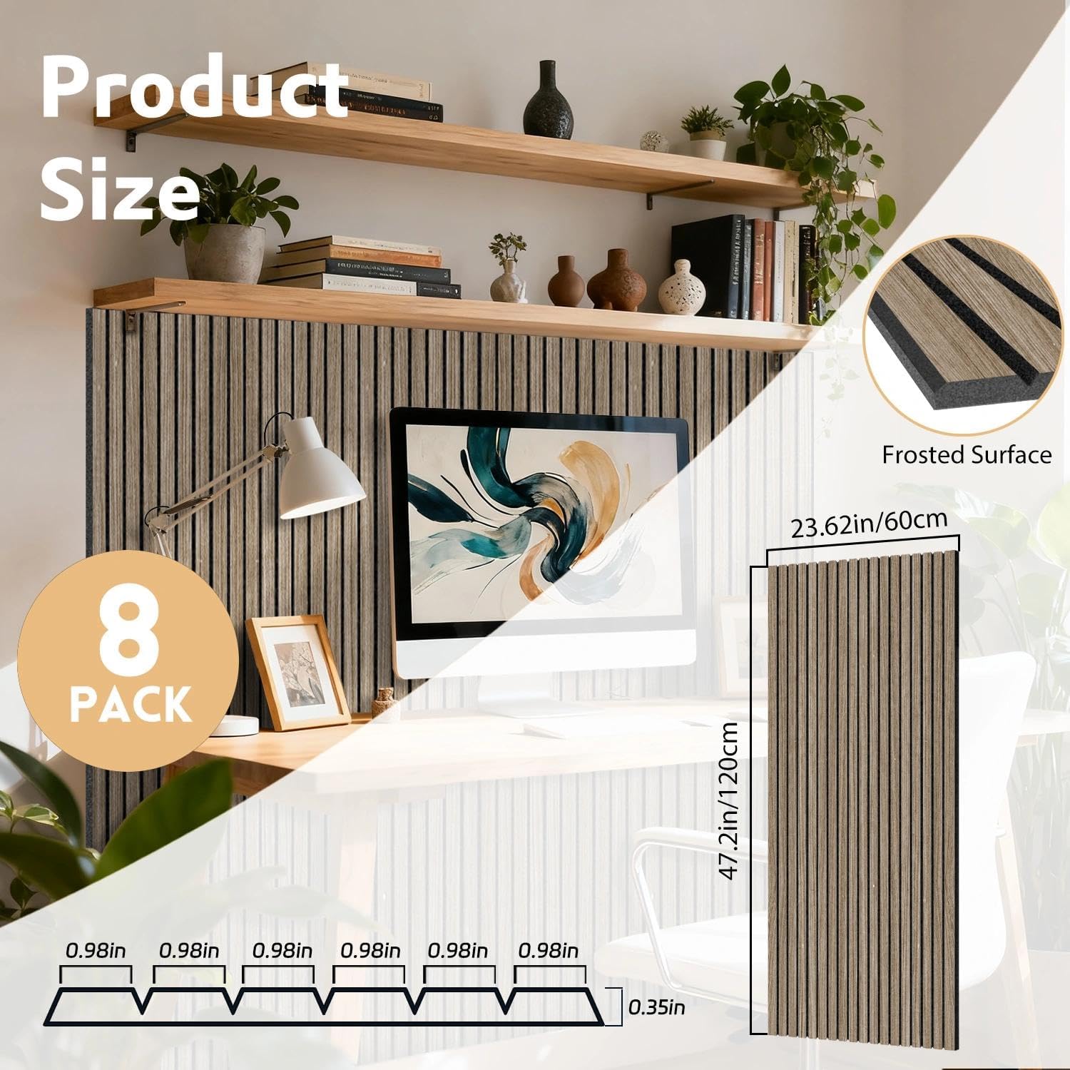 Detalle 2 de RITOLLO 8-Pack Acoustic Slat Wall Panels, Walnut-Look Polyester Fibre