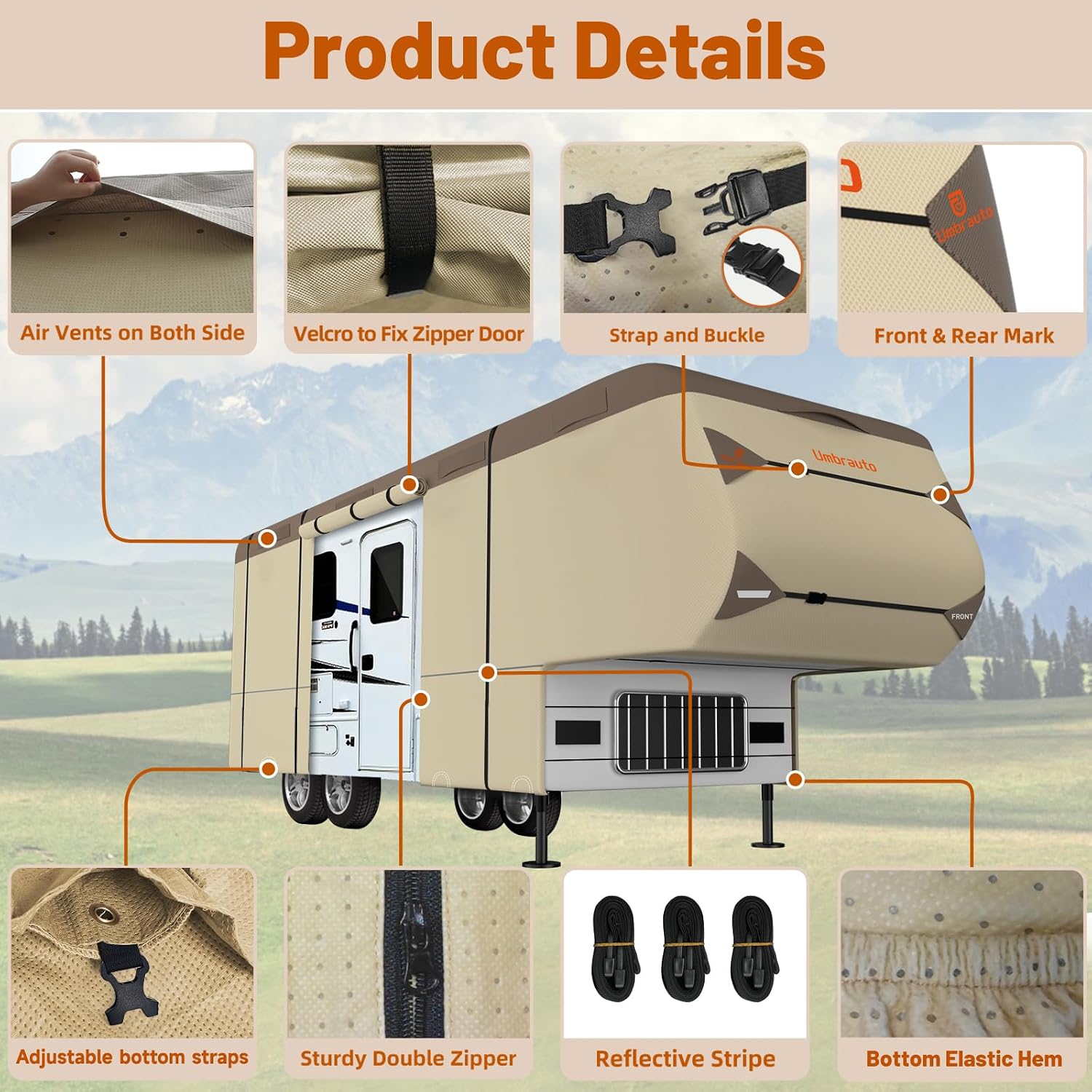 Thumbnail 6 de Umbrauto 5th Wheel RV Cover 40'–44' | Upgraded 9-Layer Top Waterproof & Windproof