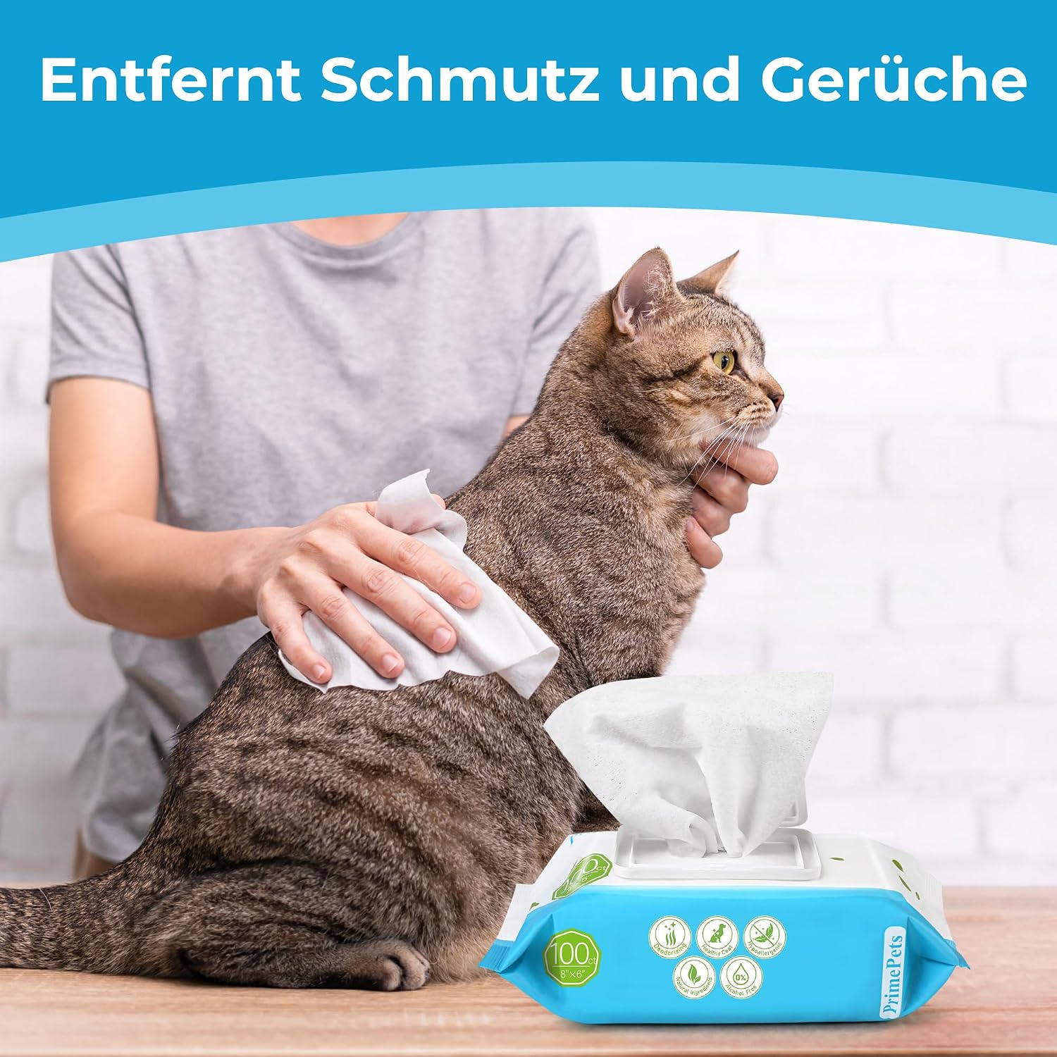Thumbnail 6 de PrimePets Feuchttücher Hund & Katze – unparfümierte Pflegepads (6×100 Stück) für Hände, Pfoten, Gesicht und mehr