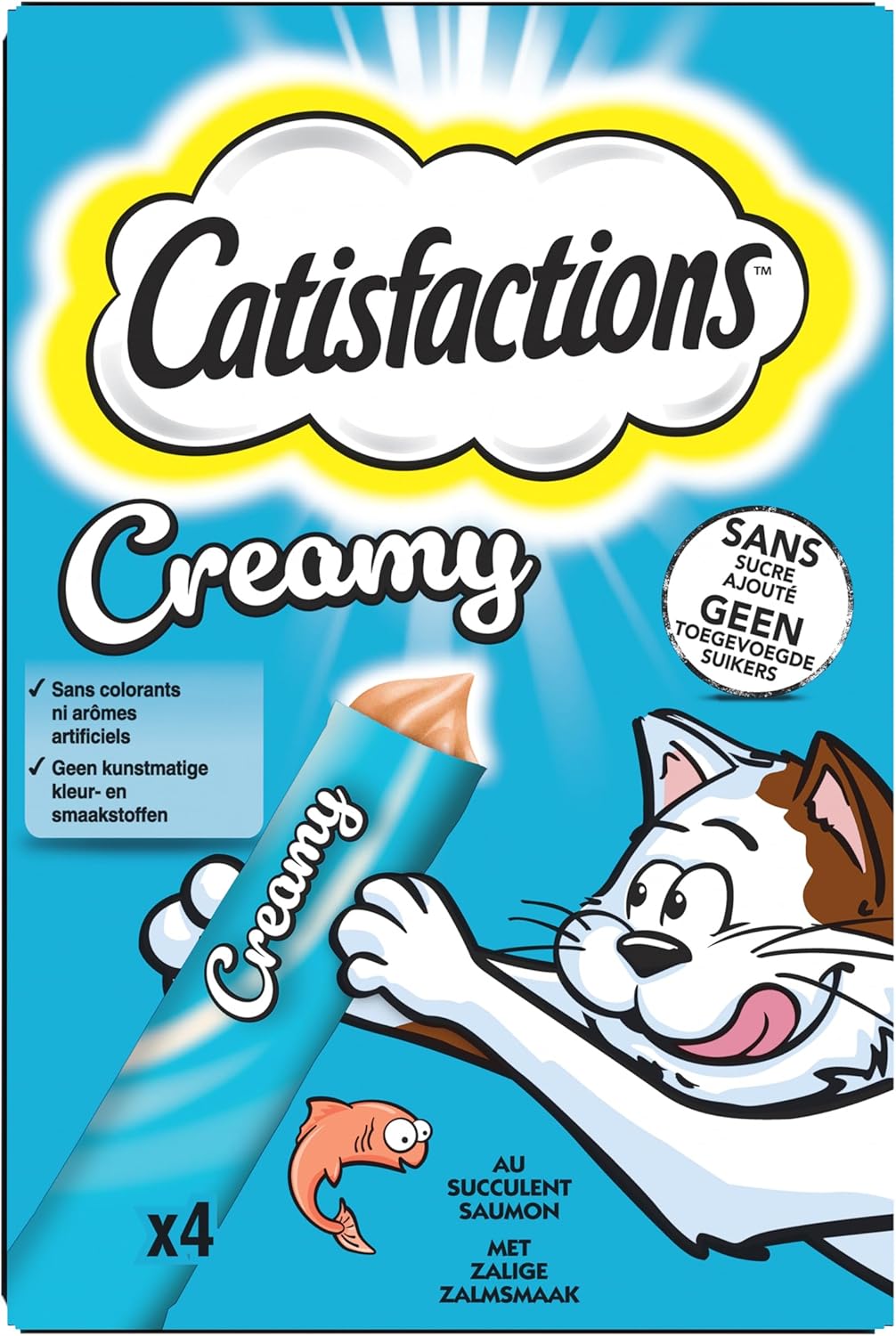 Detalle de Catisfactions Creamy Friandises pour Chat – Saumon, Pack 4 sachets de 10 g (Lot de 11)