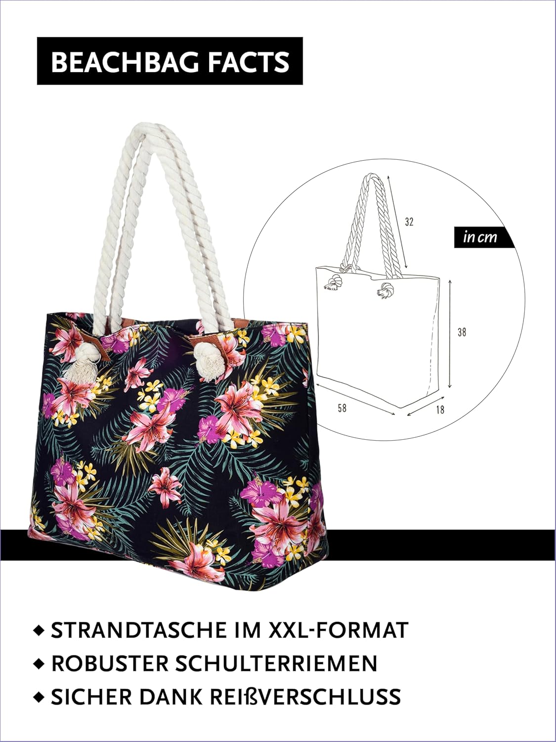 Thumbnail 1 de DonDon Strandtasche XXL mit Reißverschluss – Umhängetasche & Shopper Bag für den Beach Look