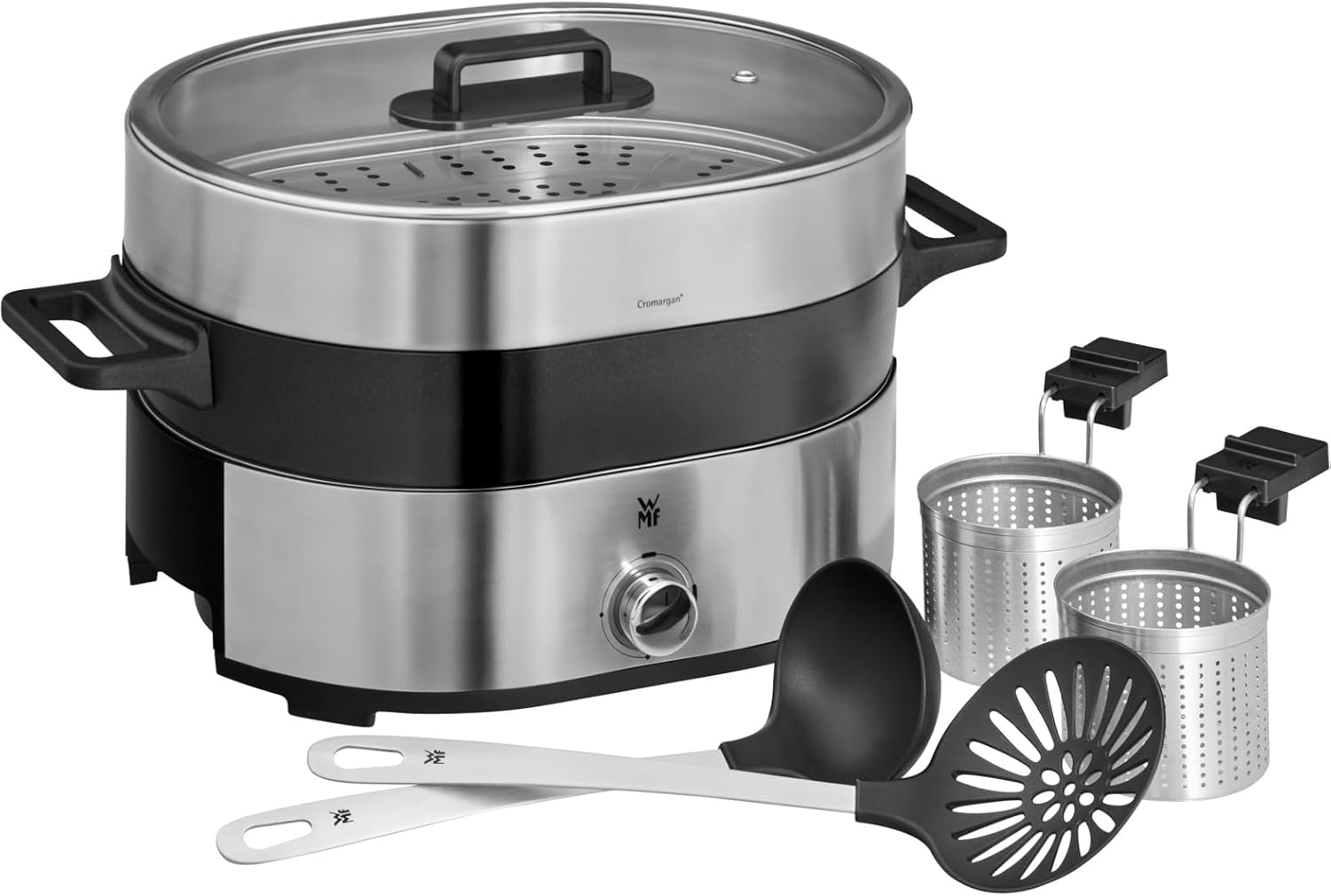 Detalle de WMF Küchenminis Mini Dampfgarer elektrisch 4,3 l – Dampfkocher mit Zonen, Memory-Funktion und Warmhalte