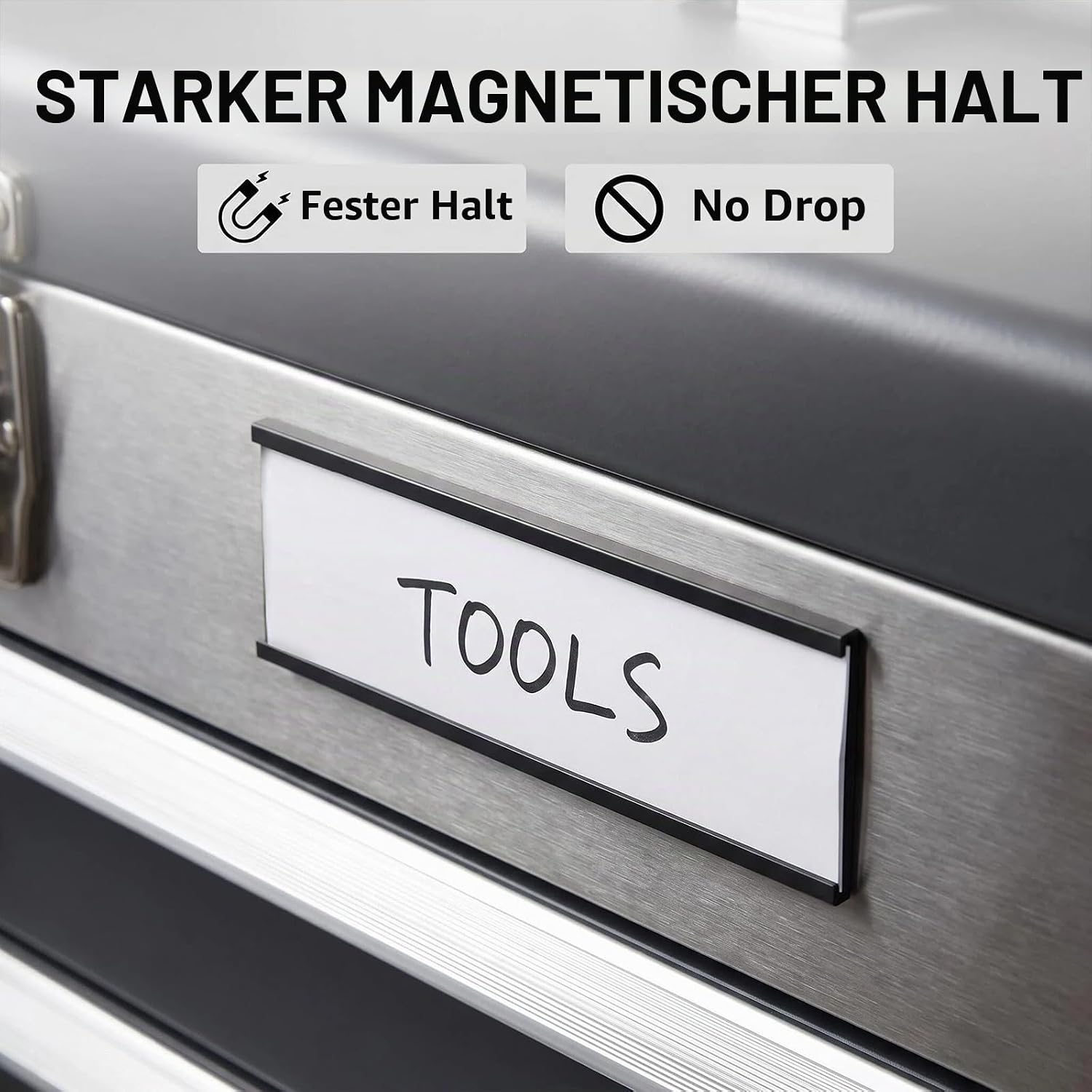 Detalle 2 de LLPT Magnetische Etikettenhalter (50 Stück) 25 x 50 mm – beschreibbare Magnet-Etiketten für Metallflächen