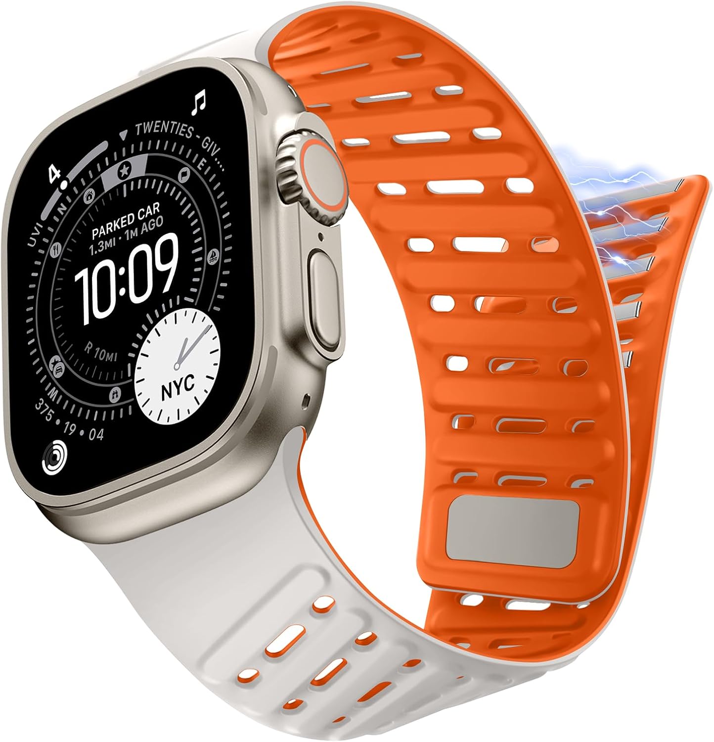 Detalle 2 de Tasikar Clip Magnetic Straps silicone band for Apple Watch (42–49mm) – Starlight-Orange