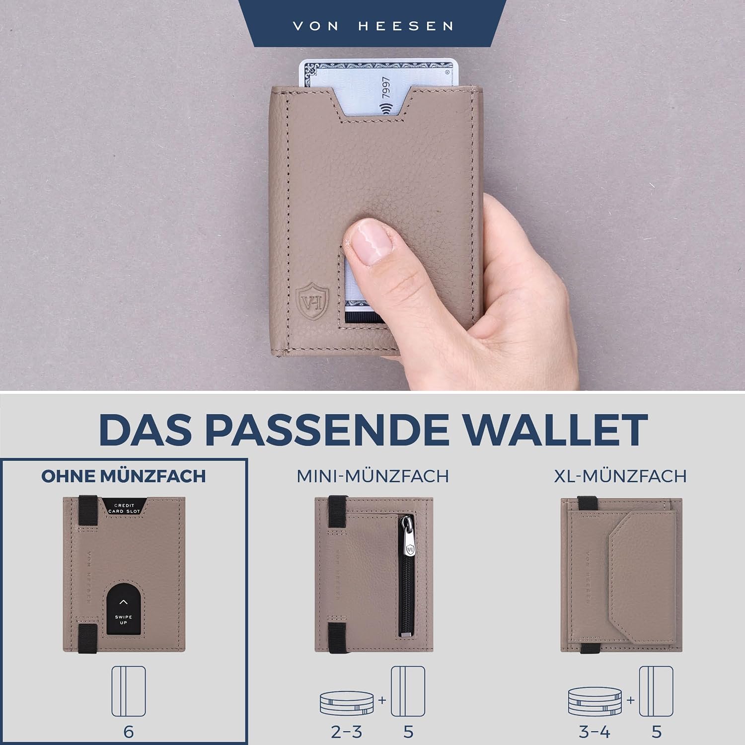 Thumbnail 2 de VON HEESEN Leder Slim Wallet – RFID-Schutz, Mini-Geldbörse aus Nappaleder
