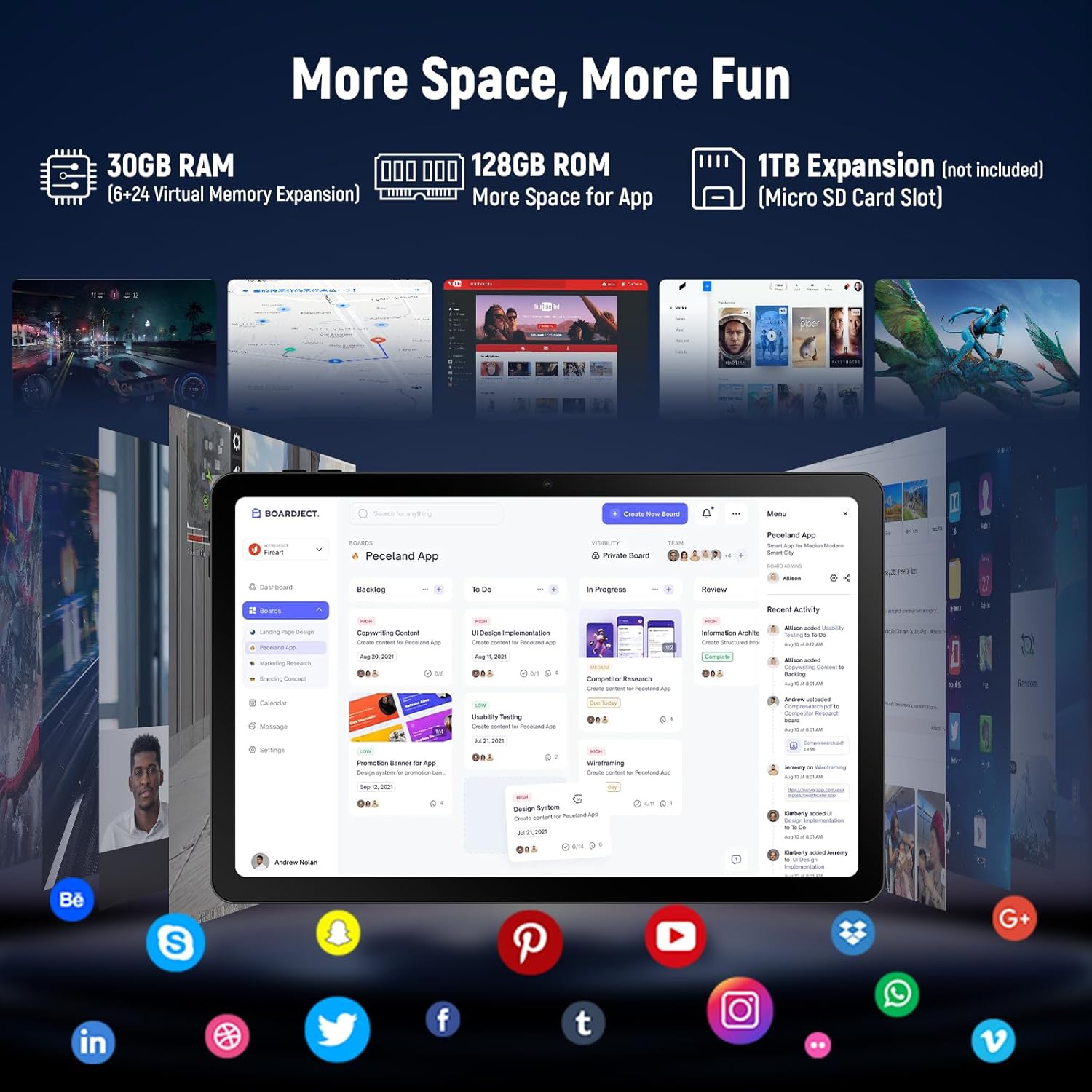 Detalle de MUISOO 11.5 inch Android Tablet (G9) with Android 15, 2K Display, 30GB RAM, 128GB ROM, 1TB Expansion, 8400mAh Battery
