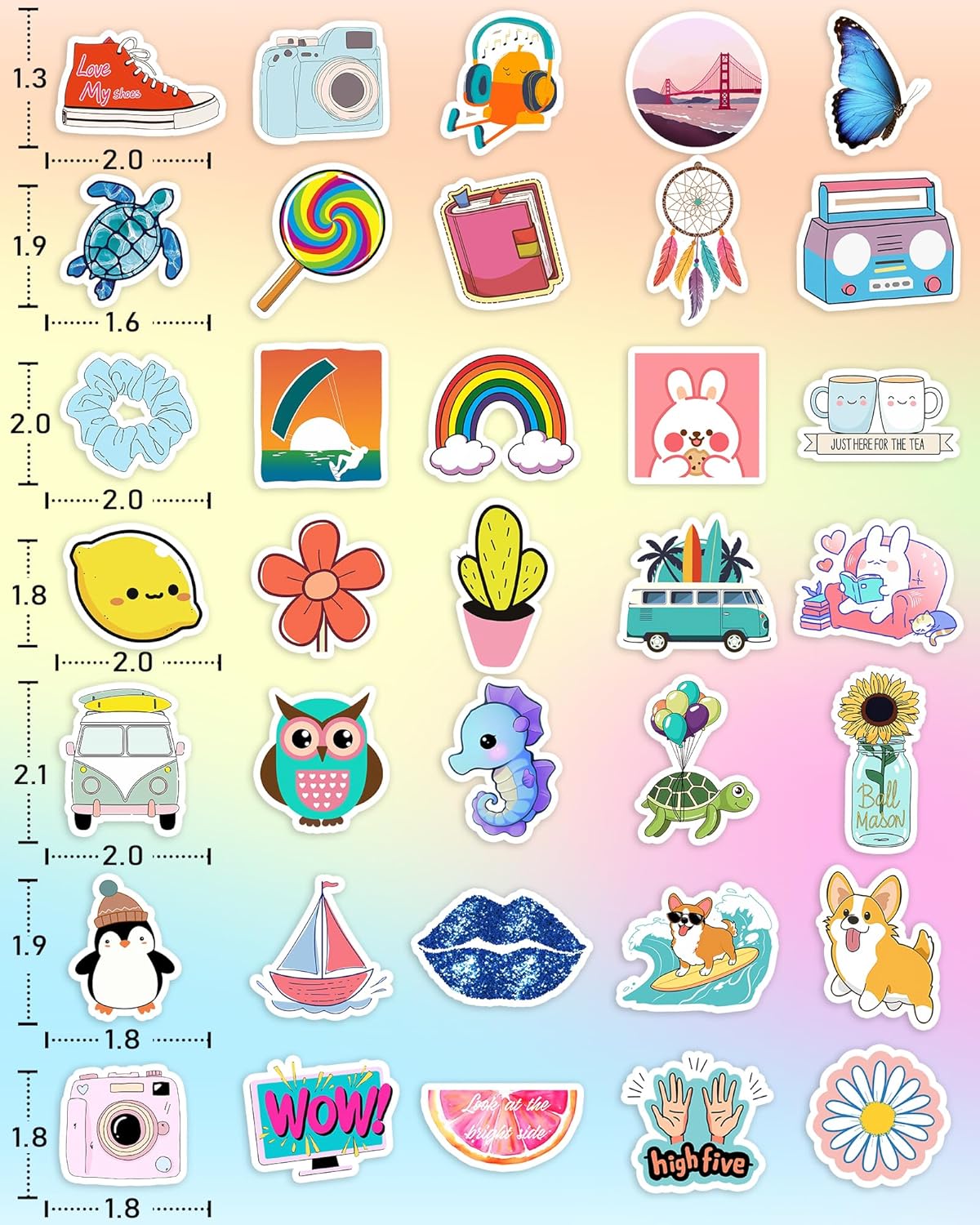Detalle 2 de 300-Piece Waterproof Vinyl Sticker Pack for Kids, Water Bottle & Laptop Stickers (Cute School Designs)
