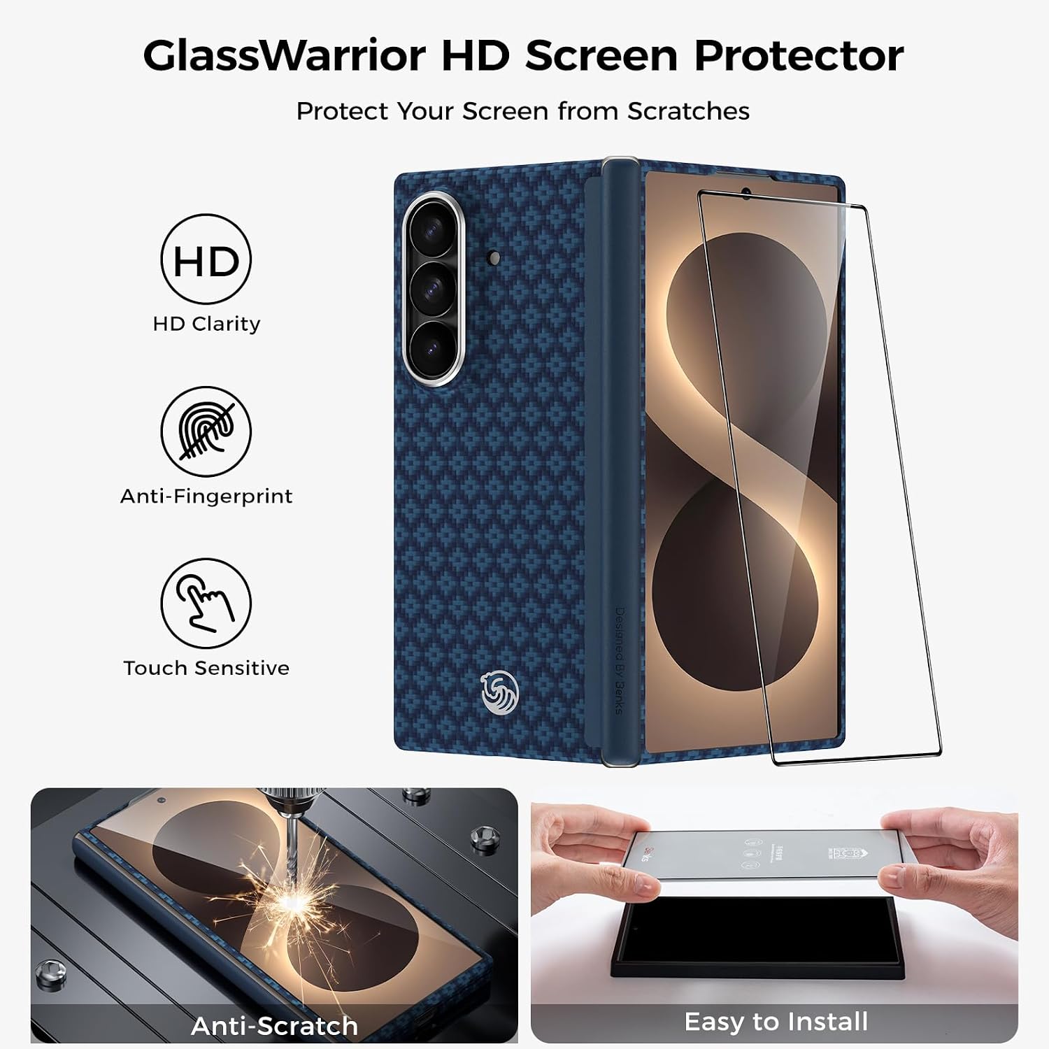 Detalle de BENKS ArmorGrid Air Grand Combo Case for Galaxy Z Fold 8 Ultra, Kevlar, Hinge & Glass Protection