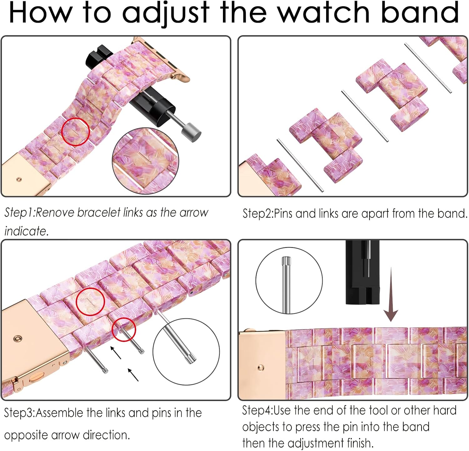Detalle 2 de Tuocal Resin Strap for Apple Watch (38-42mm) with Rosegold Stainless Buckle – Lightweight, Elegant Resin Band