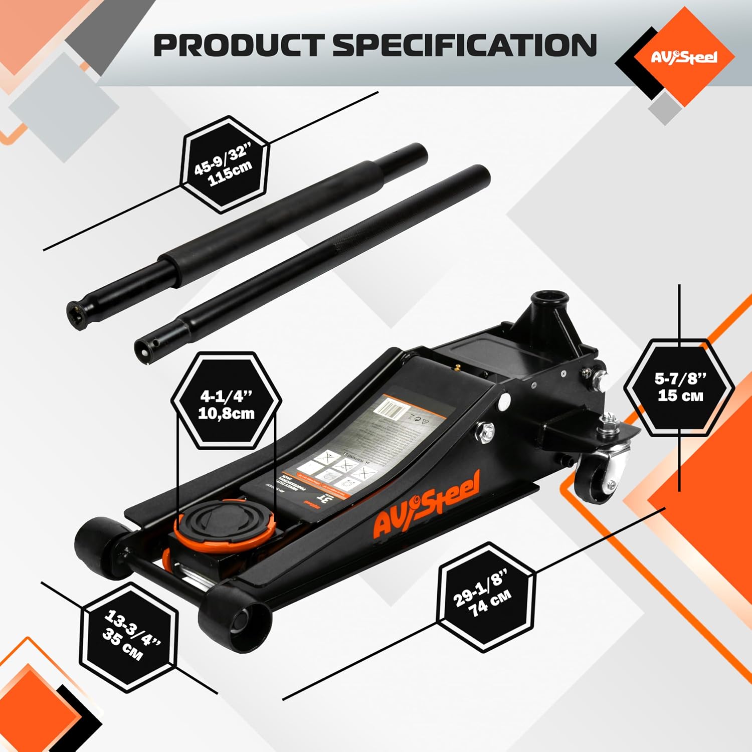 Detalle de AV Steel Low Profile Floor Jack 3 Ton (6600 lbs) Hydraulic Heavy-Duty Car Jack