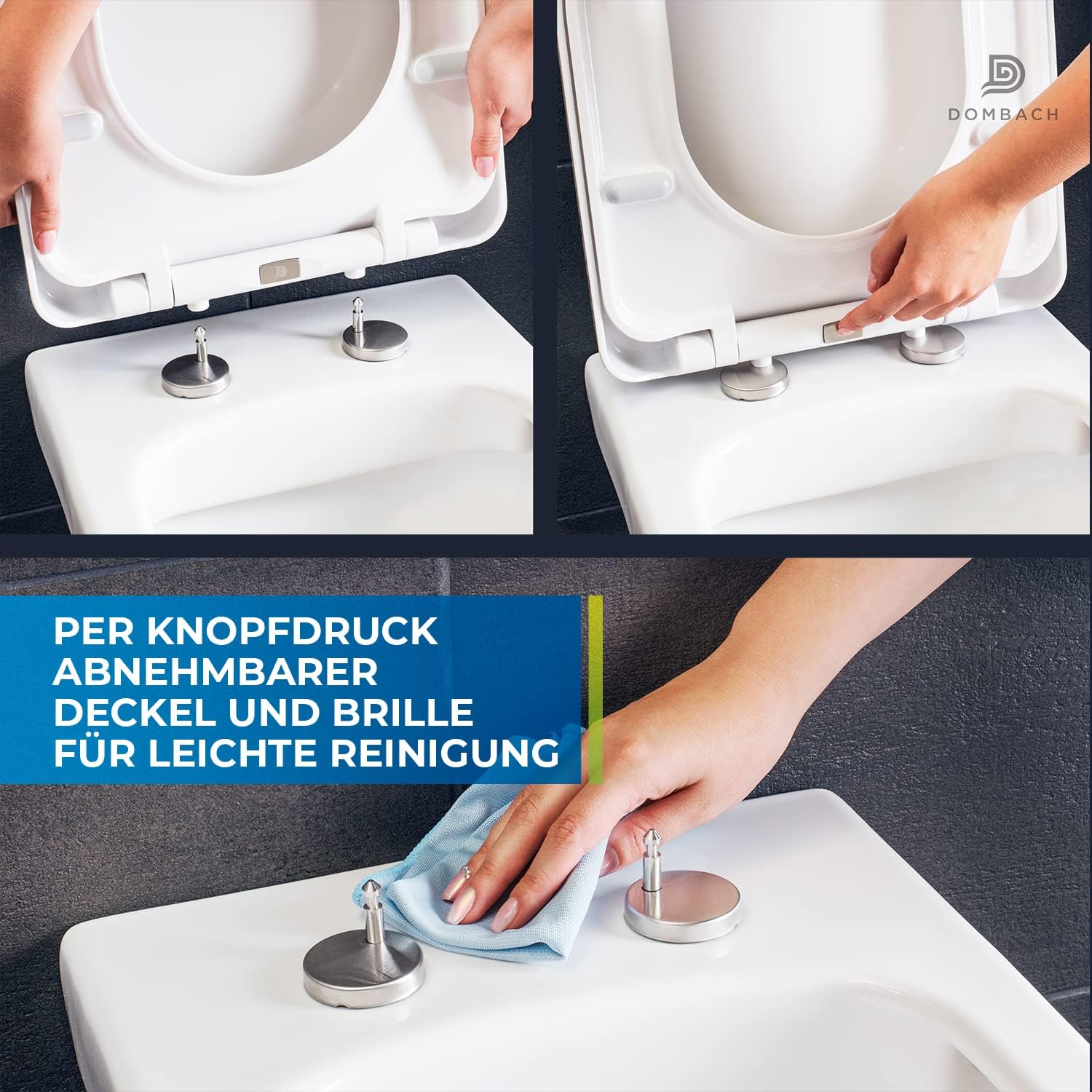 Detalle 2 de DOMBACH Premium Toilettendeckel mit Absenkautomatik – Abnehmbar, Weiß, D-Form
